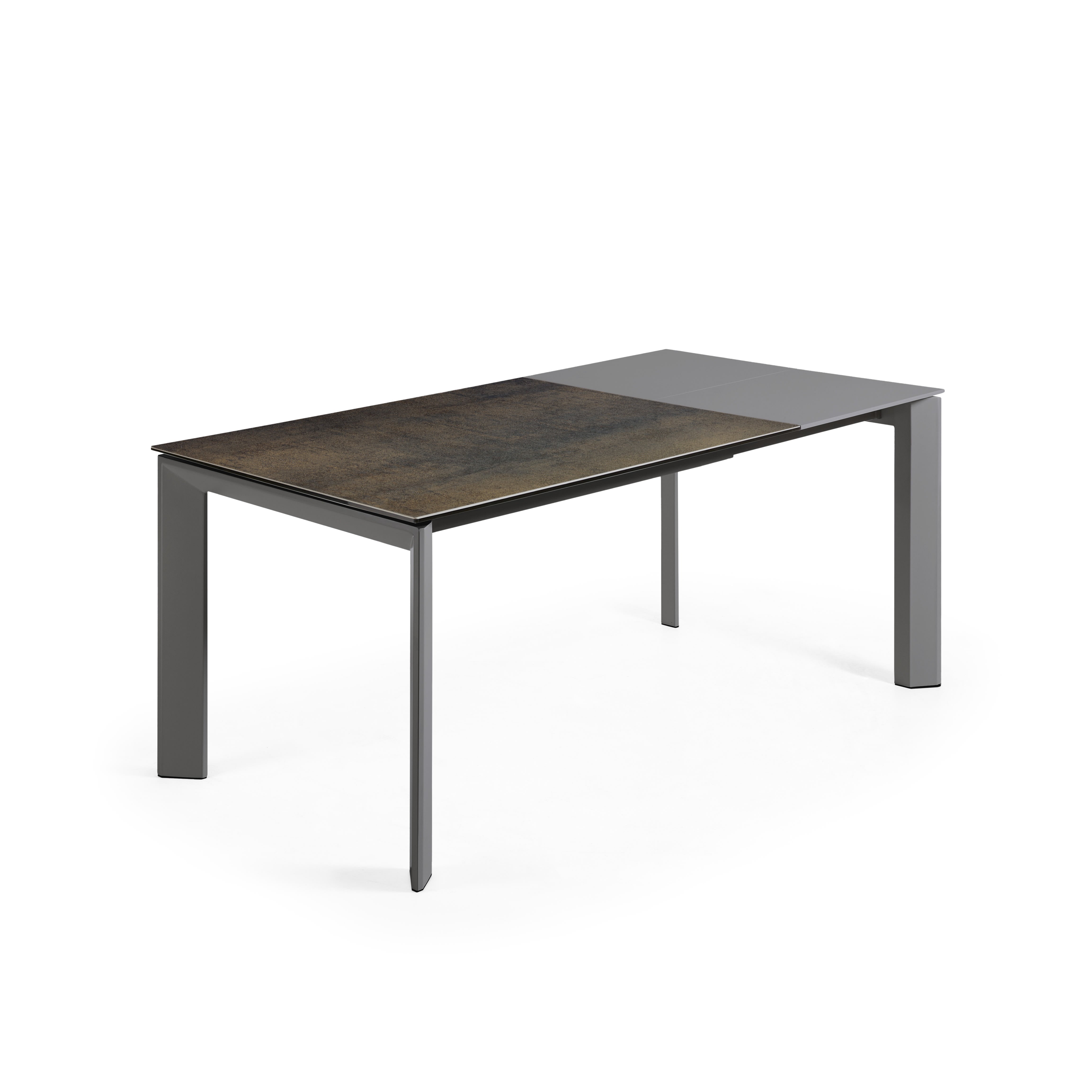 Axis porcelain extendable table with Iron Moss finish and anthracite steel legs 120 (180) cm