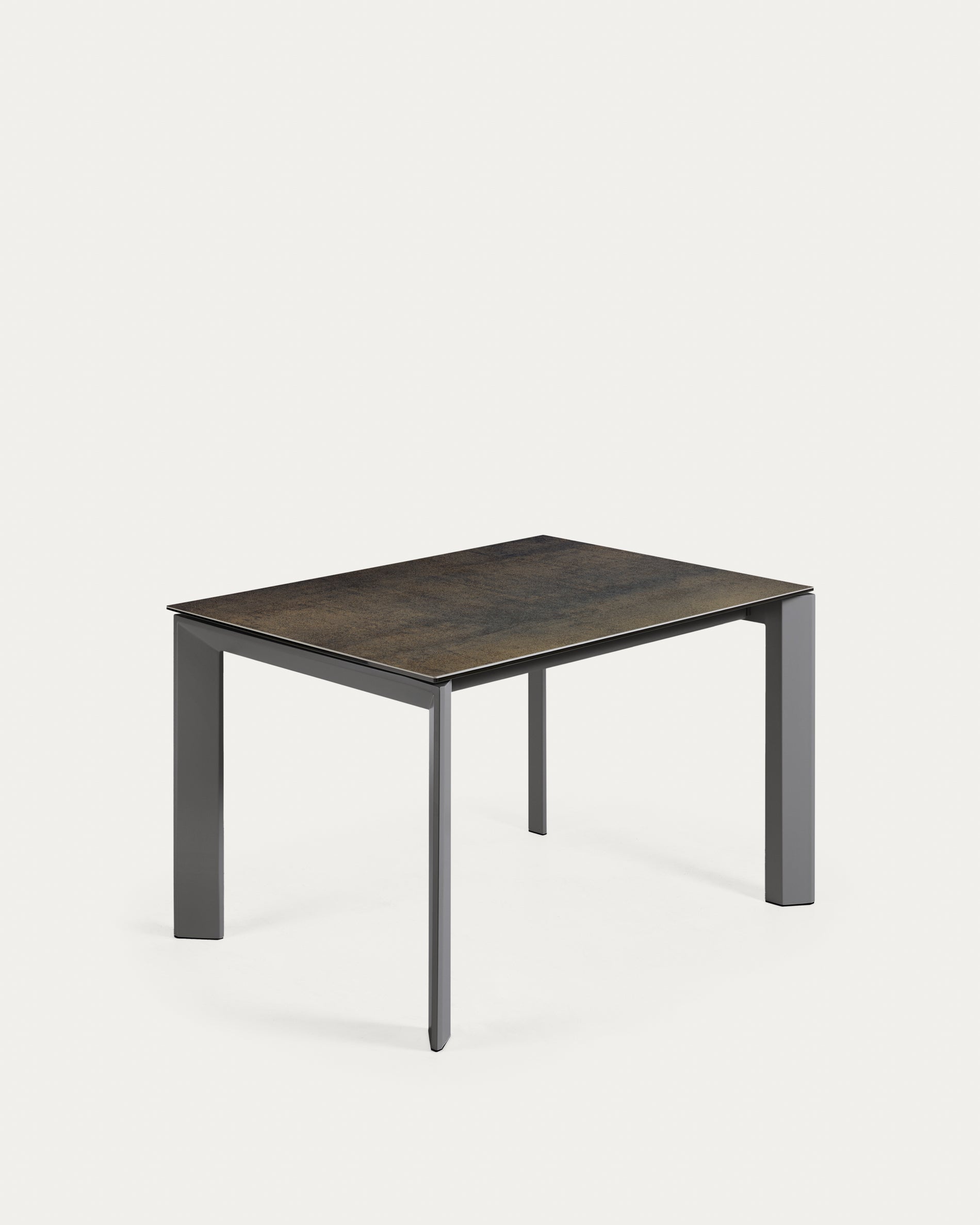 Axis porcelain extendable table with Iron Moss finish and anthracite steel legs 120 (180) cm