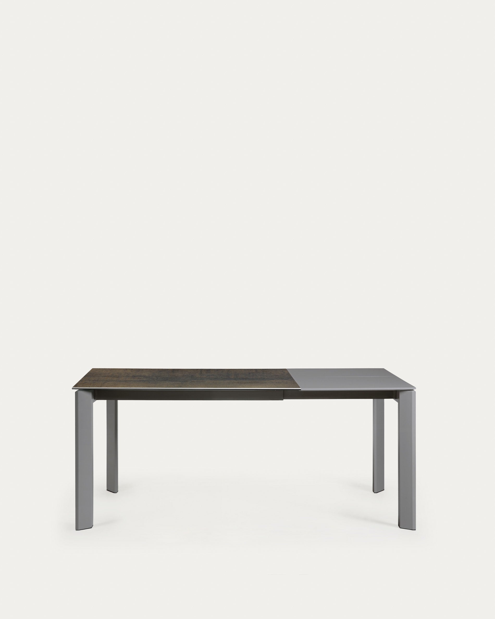 Axis porcelain extendable table with Iron Moss finish and anthracite steel legs 120 (180) cm