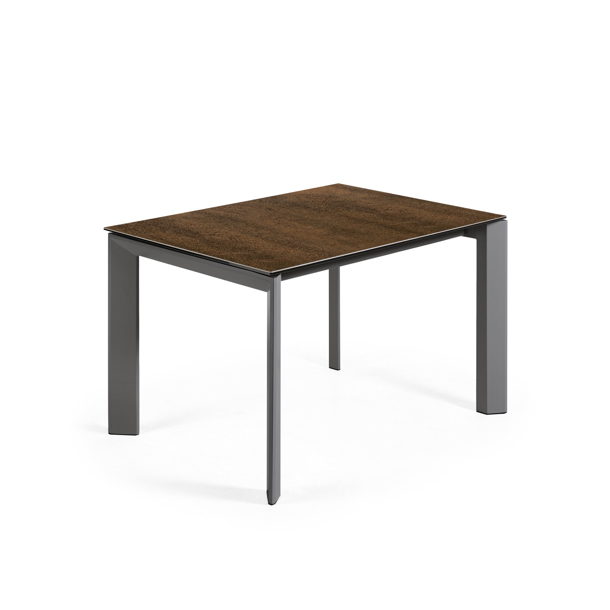 Axis extendable porcelain table with Iron Corten finish and dark gray legs, 120 (180) cm