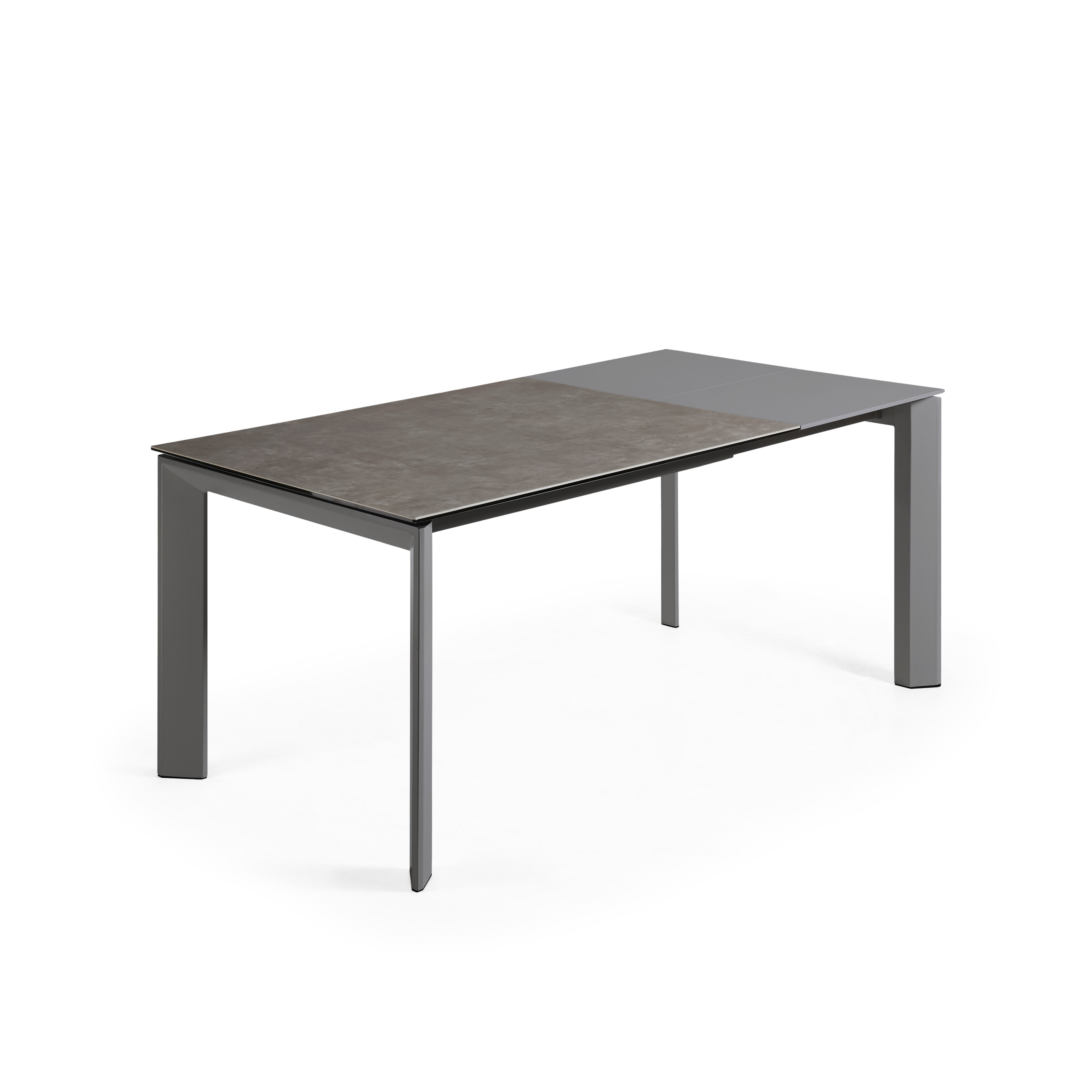 Axis extendable ceramic table with Vulcano Ceniza finish, anthracite steel legs 120 (180)cm