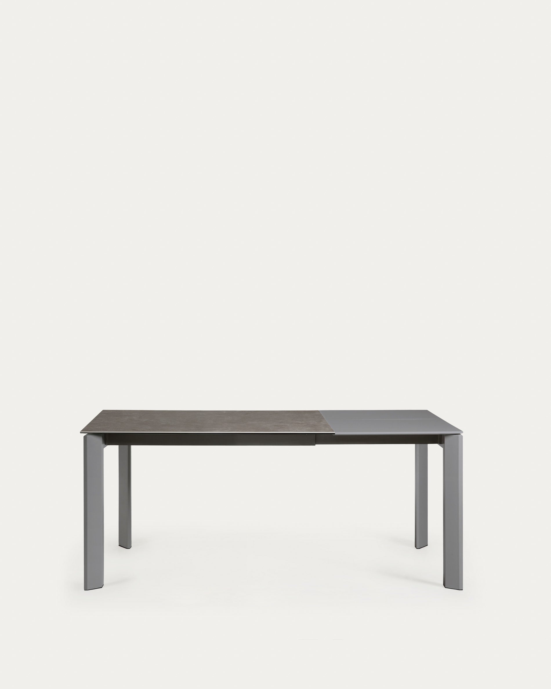 Axis extendable ceramic table with Vulcano Ceniza finish, anthracite steel legs 120 (180)cm