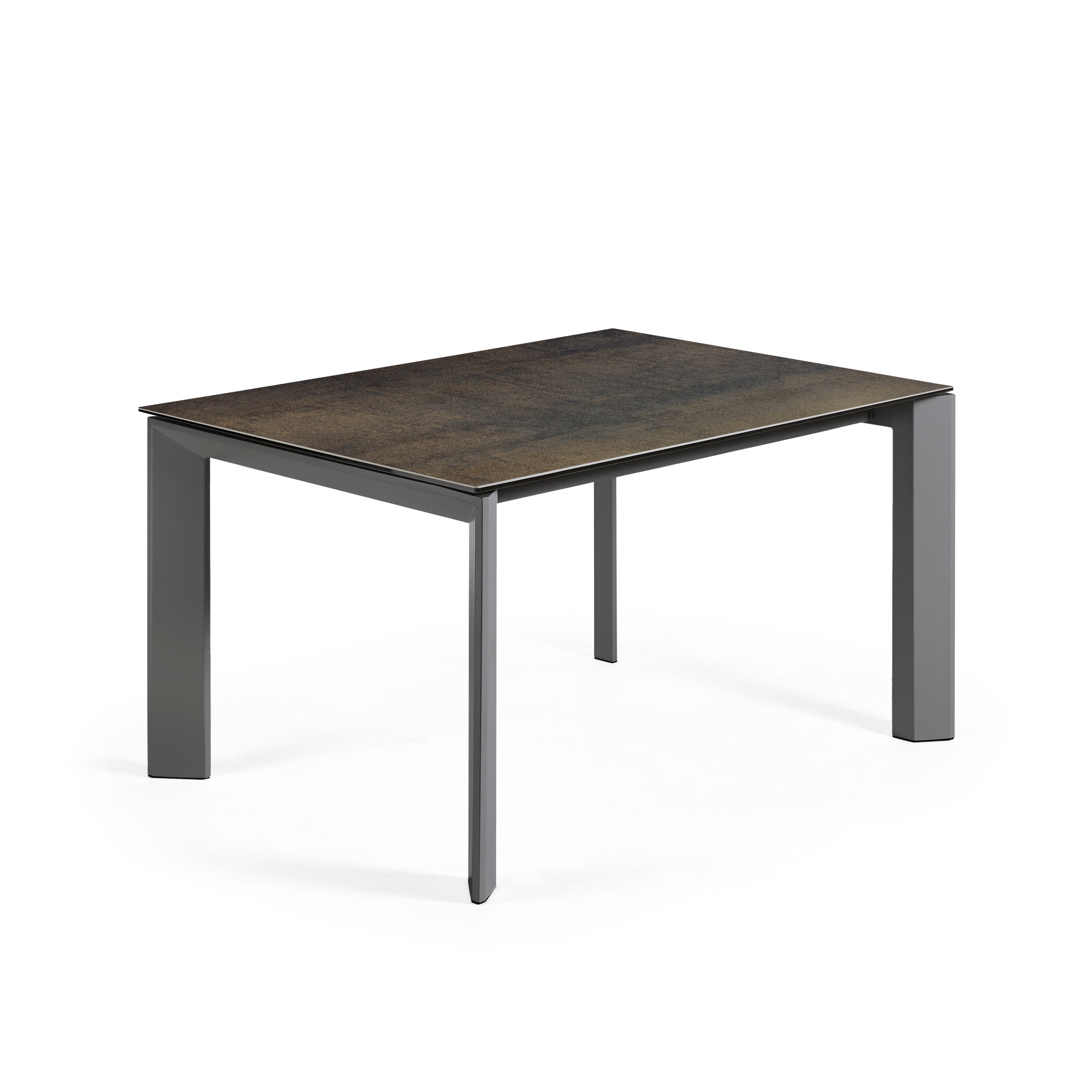 Axis kihúzható porcelán asztal Vas Moh befejezéssel és sötétszürke acél lábakkal, 140 (200) cm