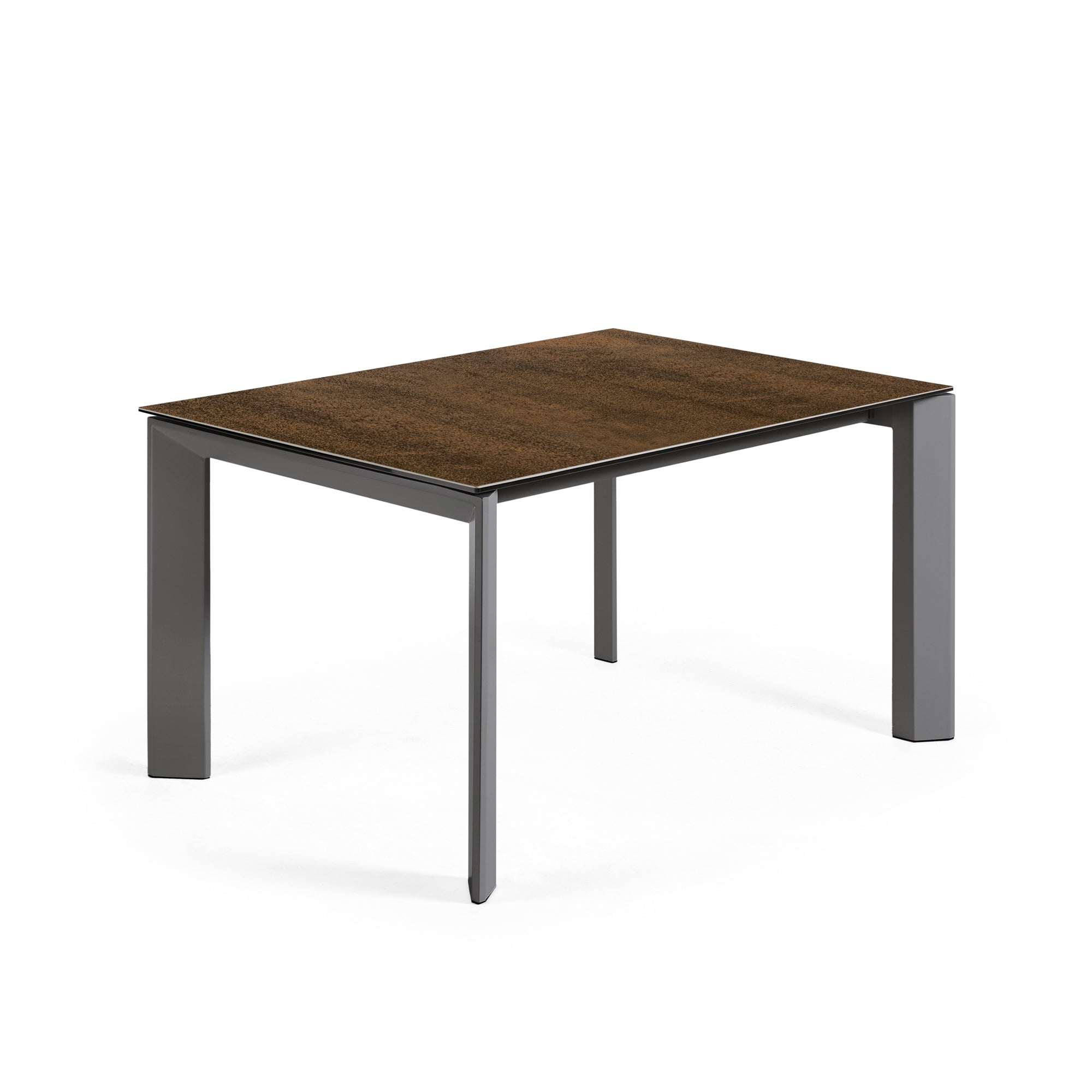 Axis kihúzható porcelán asztal Vas Corten befejezéssel és sötétszürke acél lábakkal, 140 (200) cm