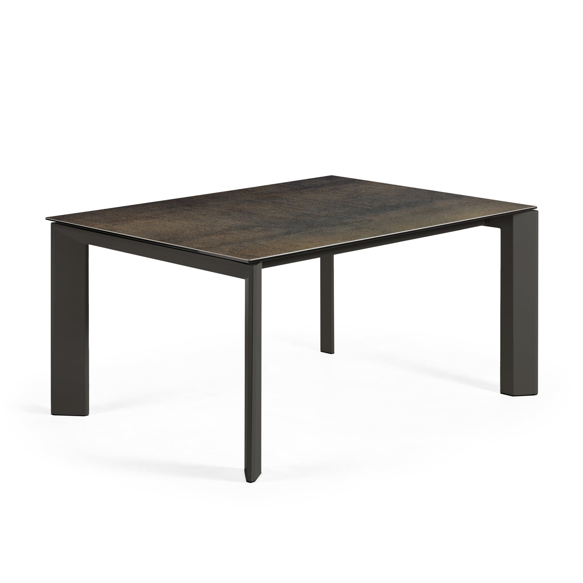 Axis kihúzható porcelán asztal Vas Moha befejezéssel és fekete acél lábakkal, 160 (220) cm