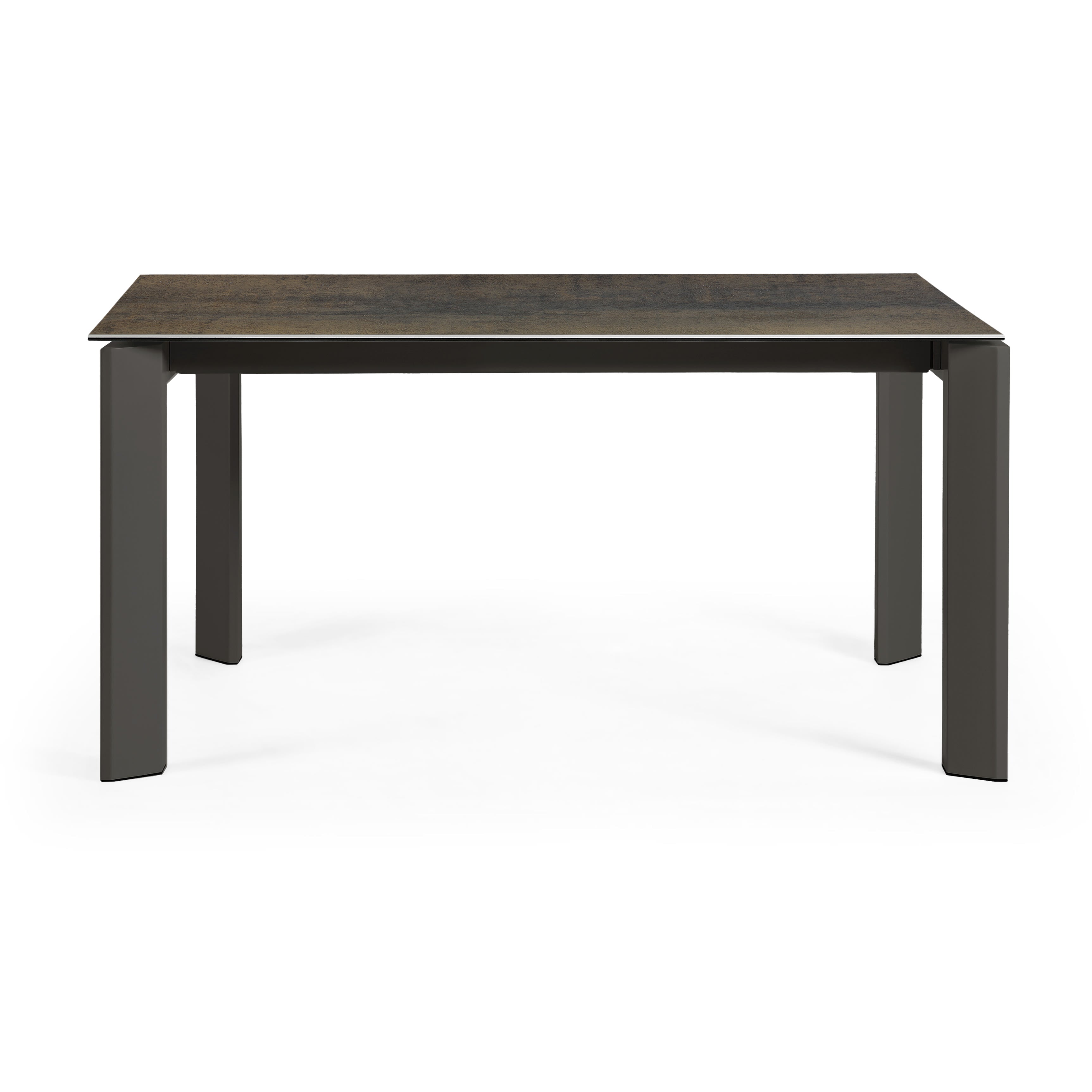 Axis extendable porcelain table with Iron Moss finish and black steel legs, 160 (220) cm