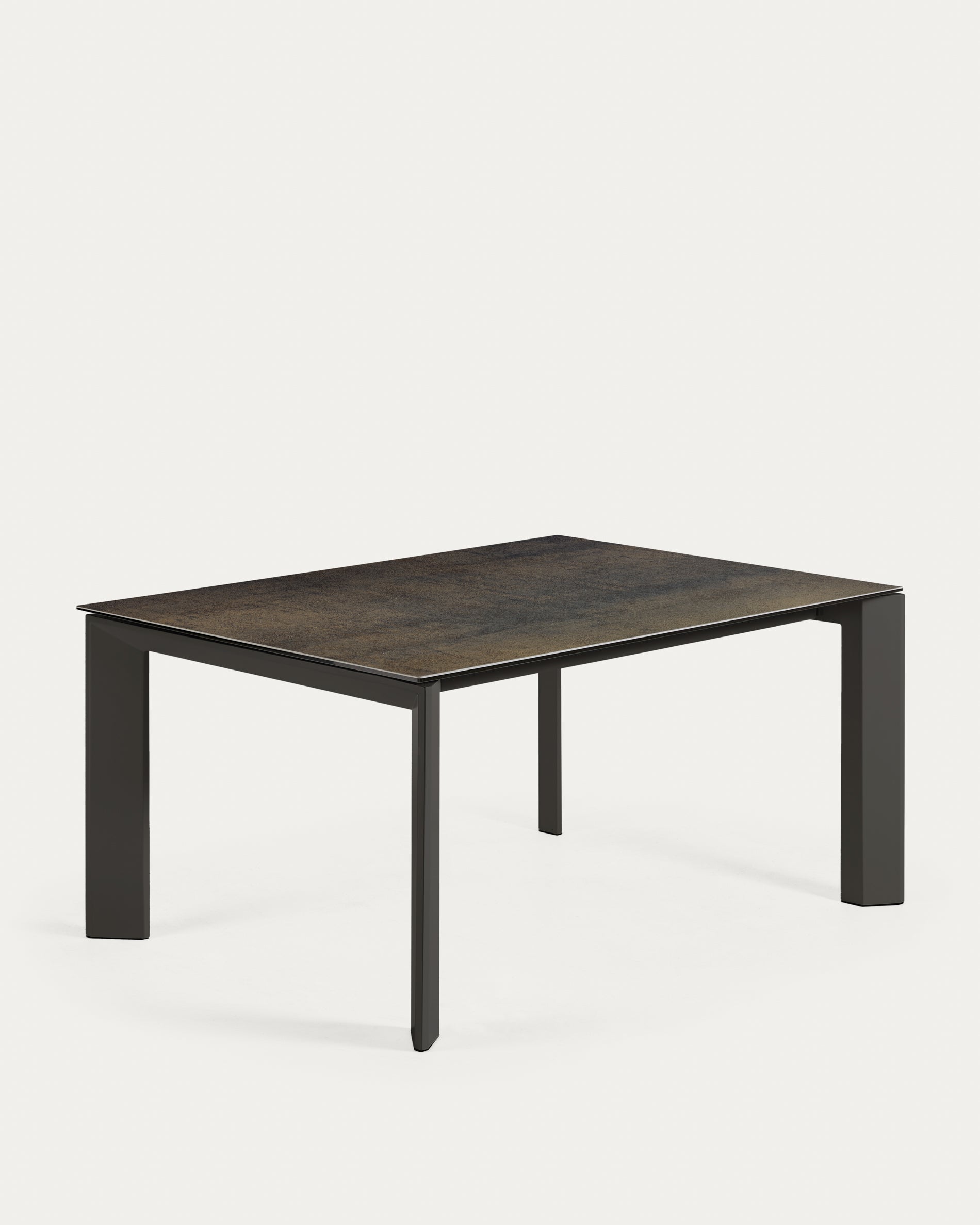 Axis extendable porcelain table with Iron Moss finish and black steel legs, 160 (220) cm