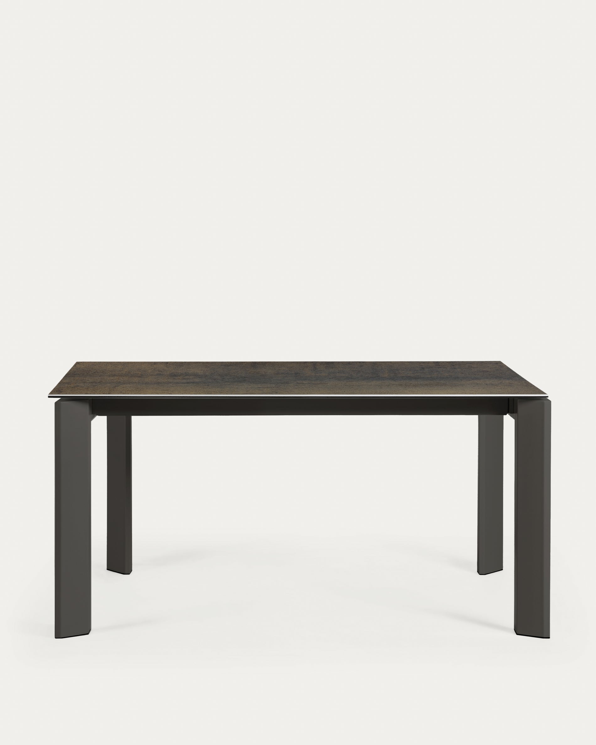 Axis extendable porcelain table with Iron Moss finish and black steel legs, 160 (220) cm