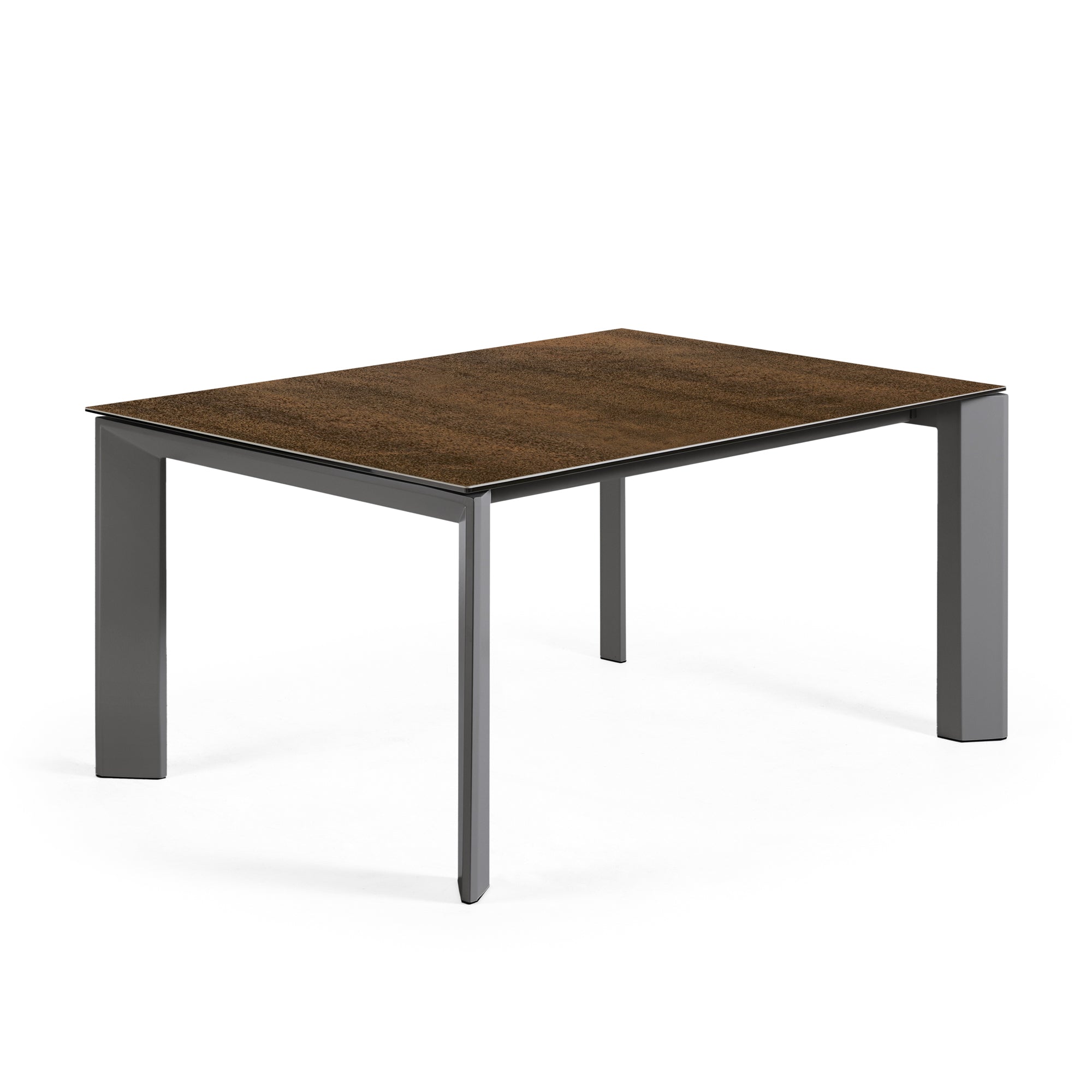 Axis kihúzható porcelán asztal Vas Corten befejezéssel és sötétszürke acél lábakkal, 160 (220) cm