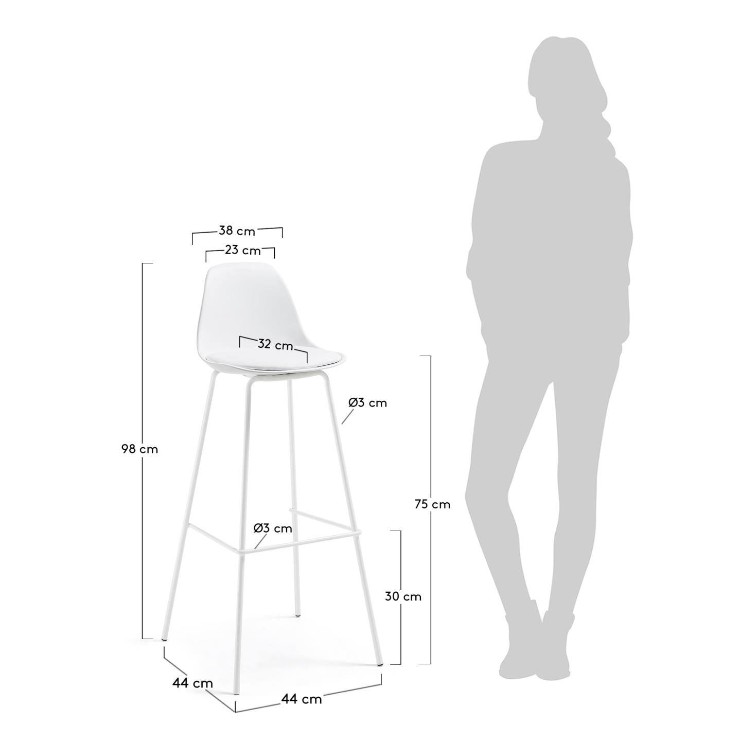 White Brighter barstool height 75 cm - Measurements