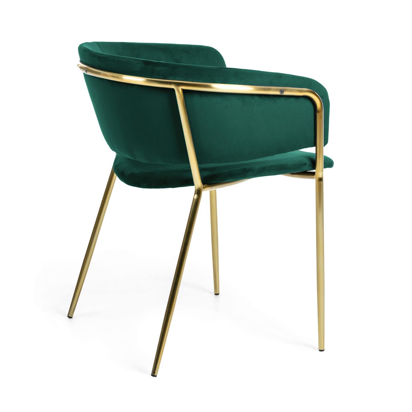 Runnie zöld bársony szék acéllábakkal és arany befejezéssel