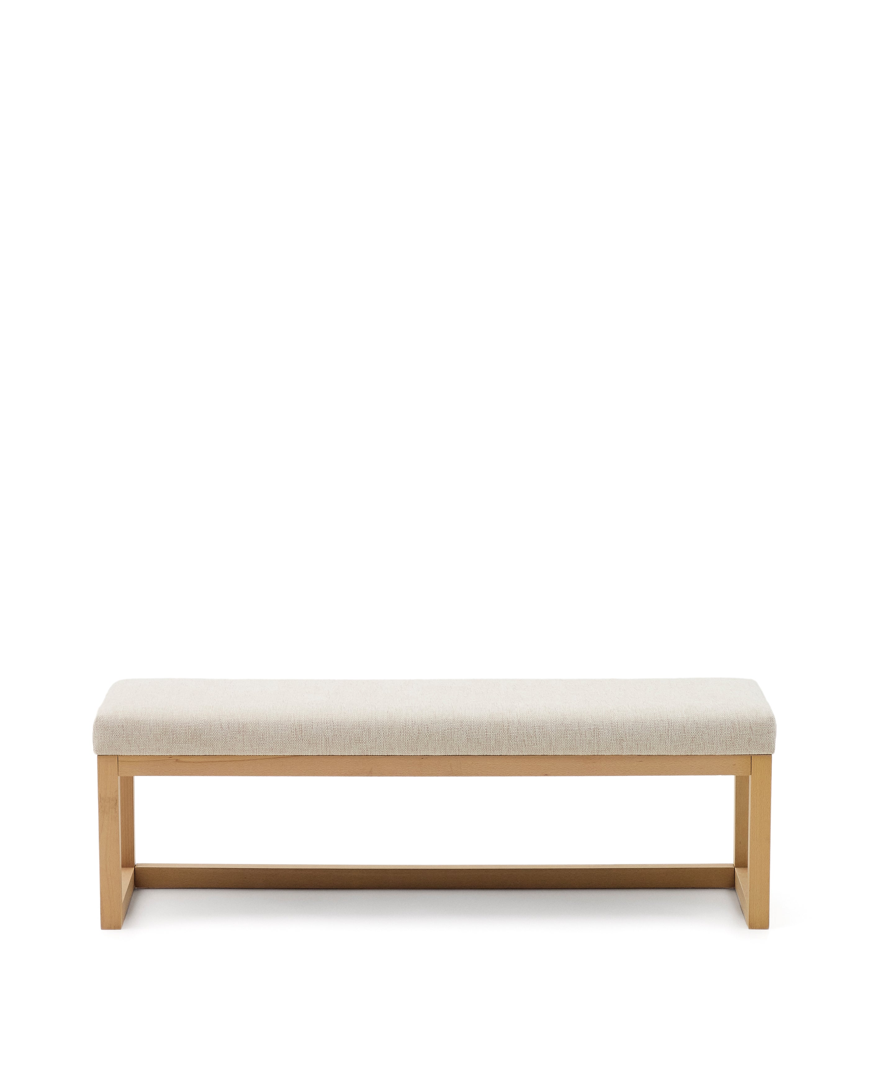 Loya bench in beige chenille and beech wood 128cm - Product Image