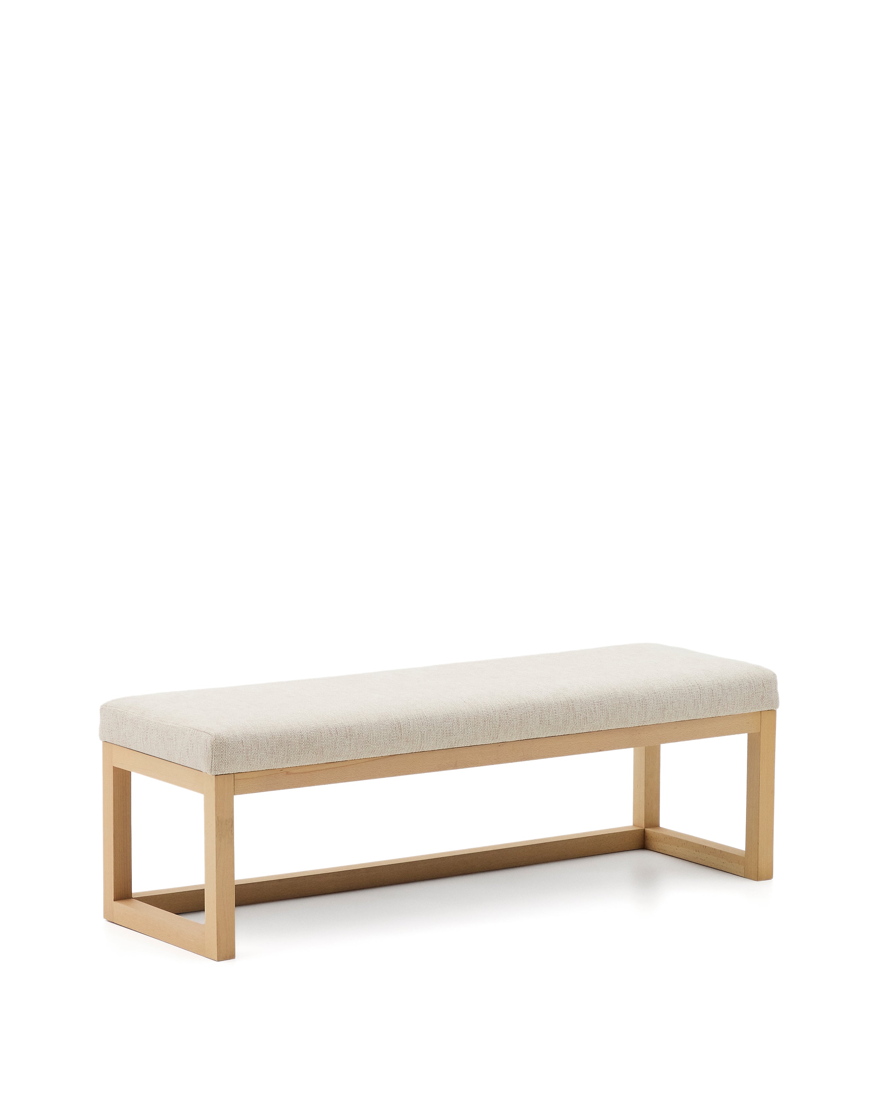 Loya bench in beige chenille and beech wood 128cm - Product Image
