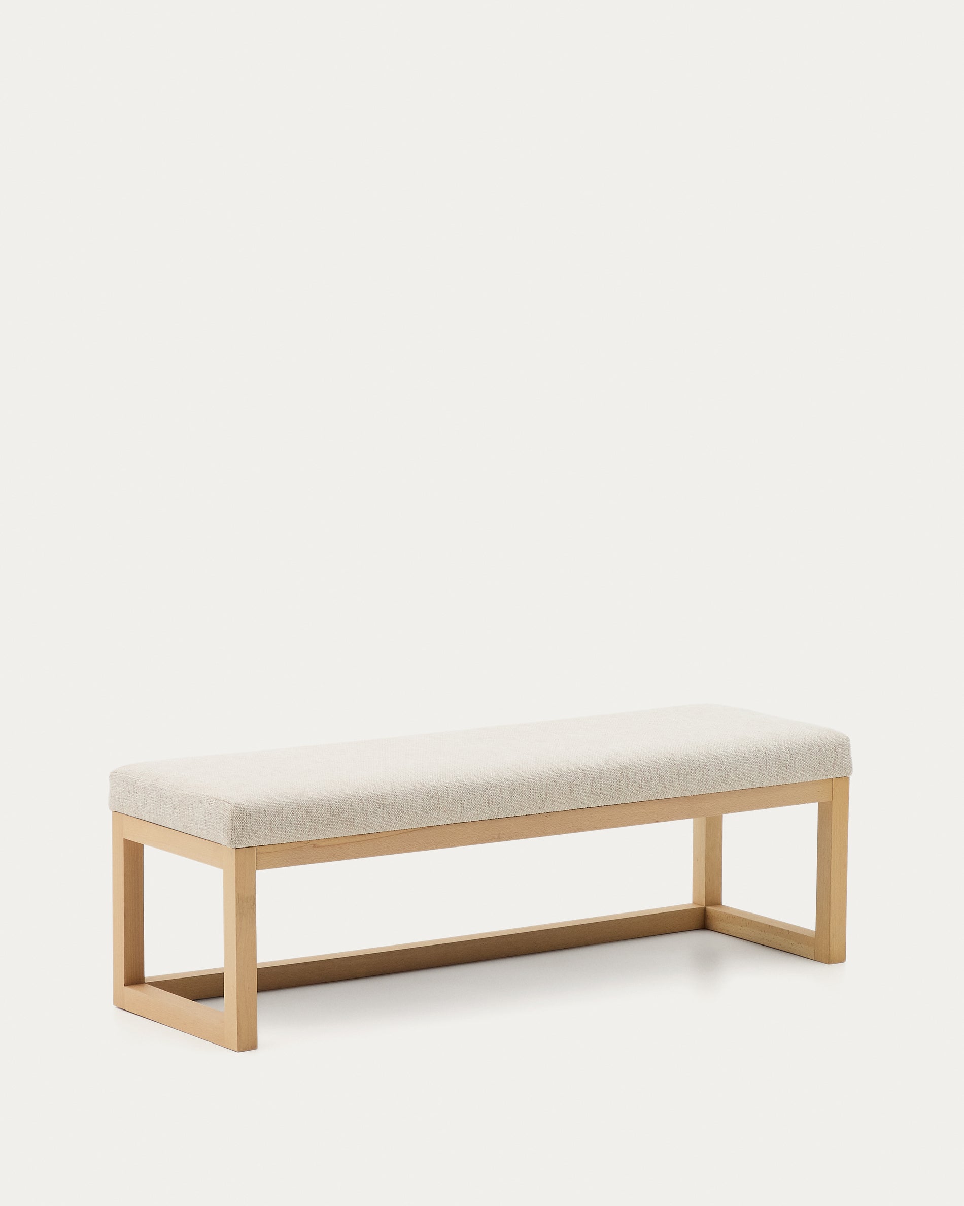 Loya bench in beige chenille and beech wood 128cm - Product View