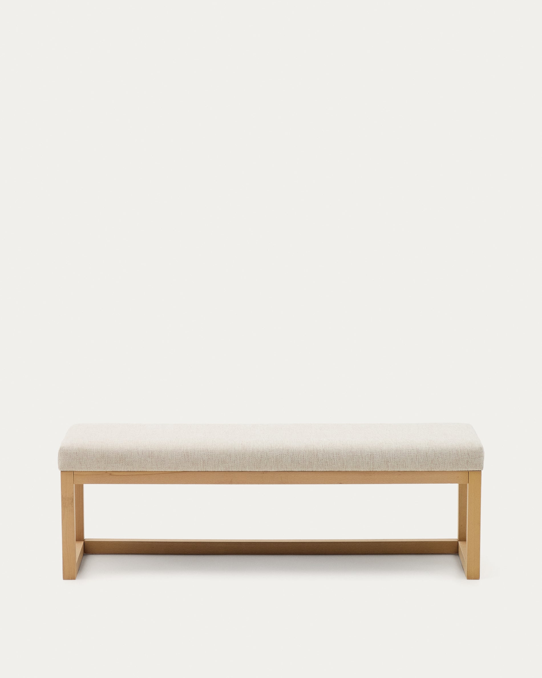 Loya bench in beige chenille and beech wood 128cm - Product View