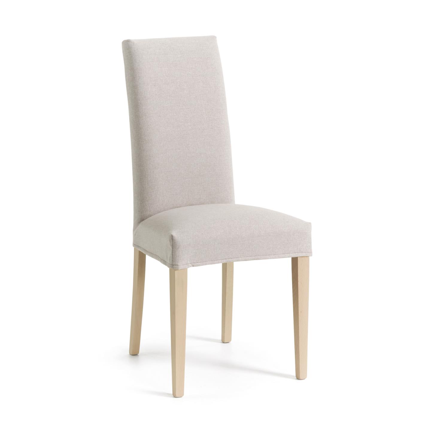 Beige Freda chair with solid beechwood legs in a natural finish