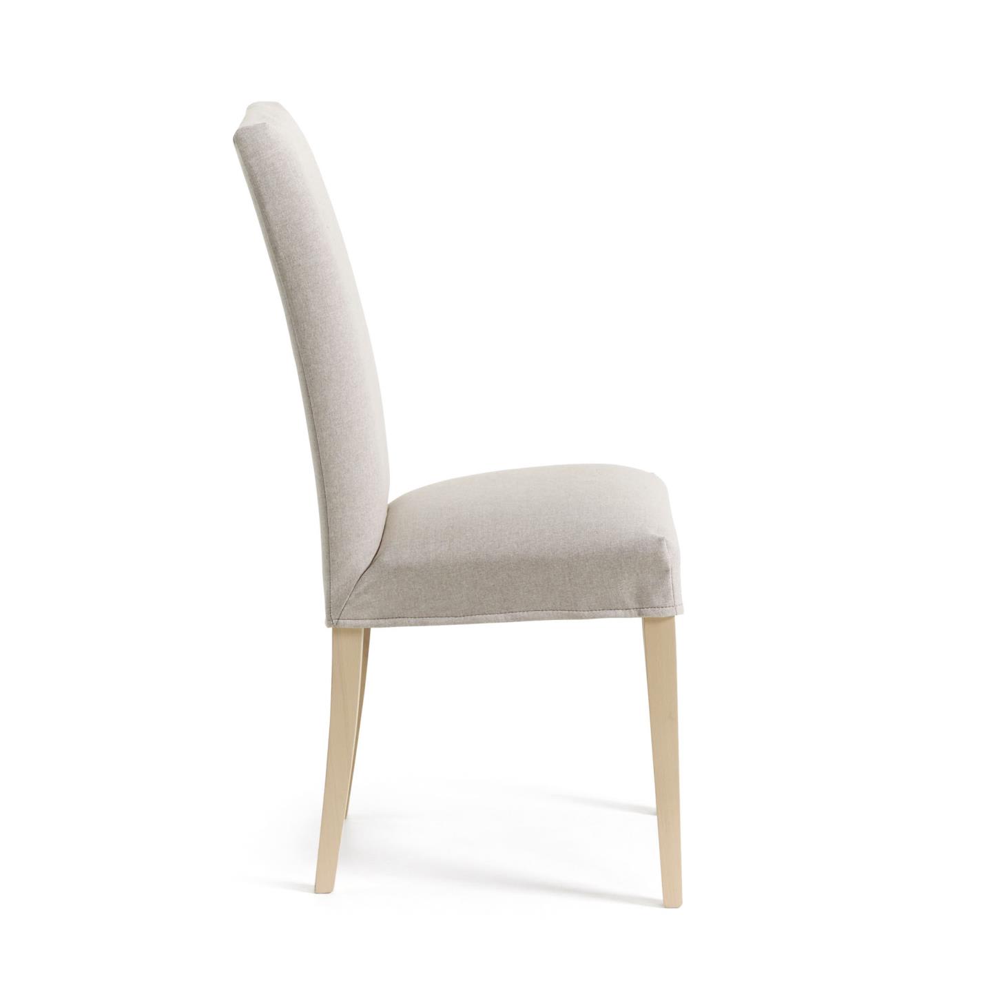 Beige Freda chair with solid beechwood legs in a natural finish