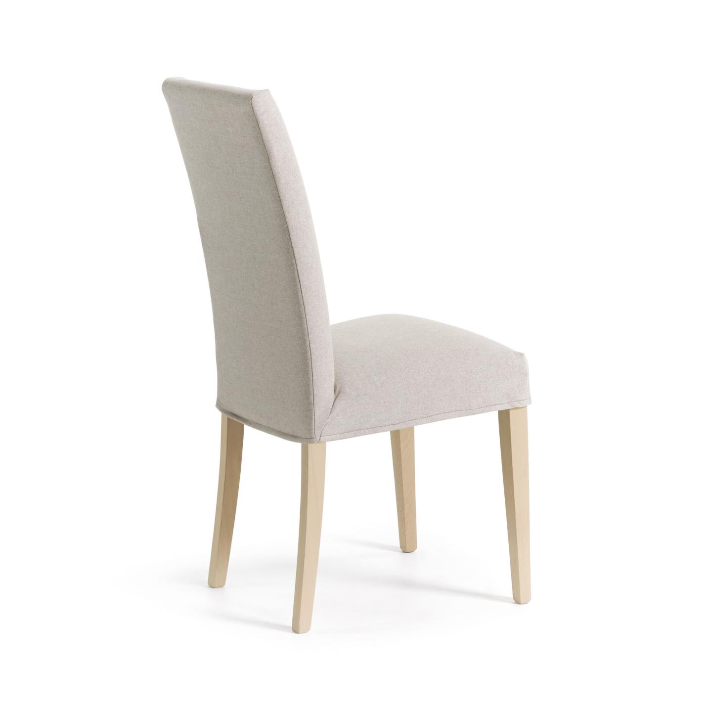 Beige Freda chair with solid beechwood legs in a natural finish