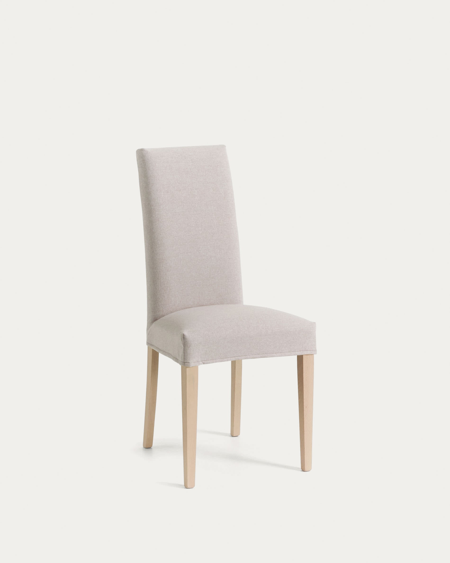 Beige Freda chair with solid beechwood legs in a natural finish