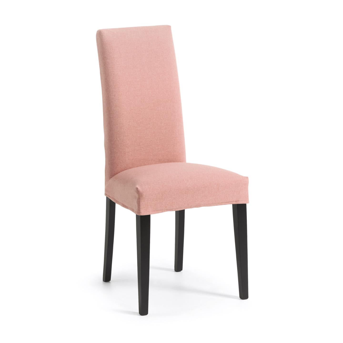 Pink Freda chair with solid beech wood legs, black finish