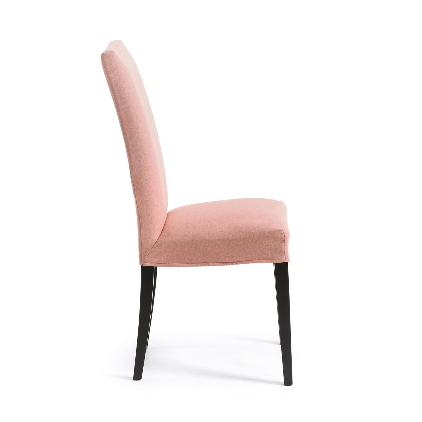 Pink Freda chair with solid beech wood legs, black finish