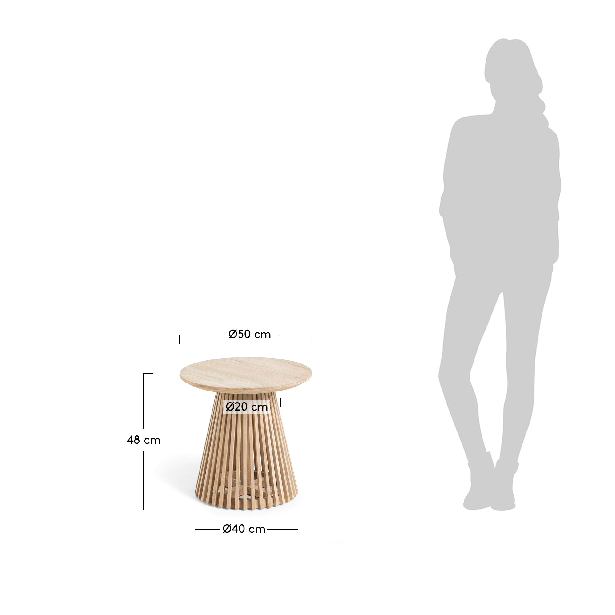Jeanette round solid teak wood side table, Ø 50 cm - Measurements