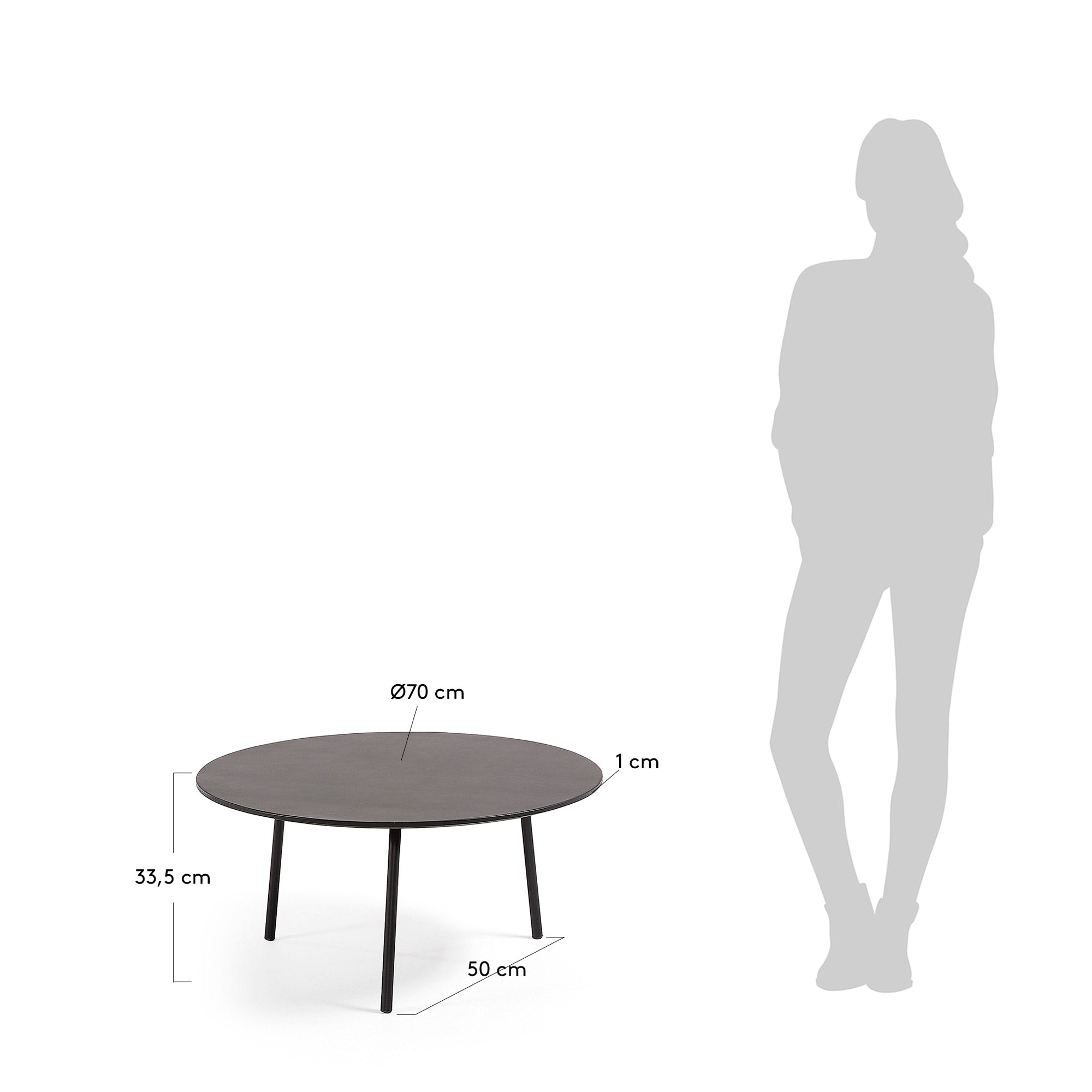 Mathis cement fibre with steel legs with black finish Ø 70 cm - Measurements