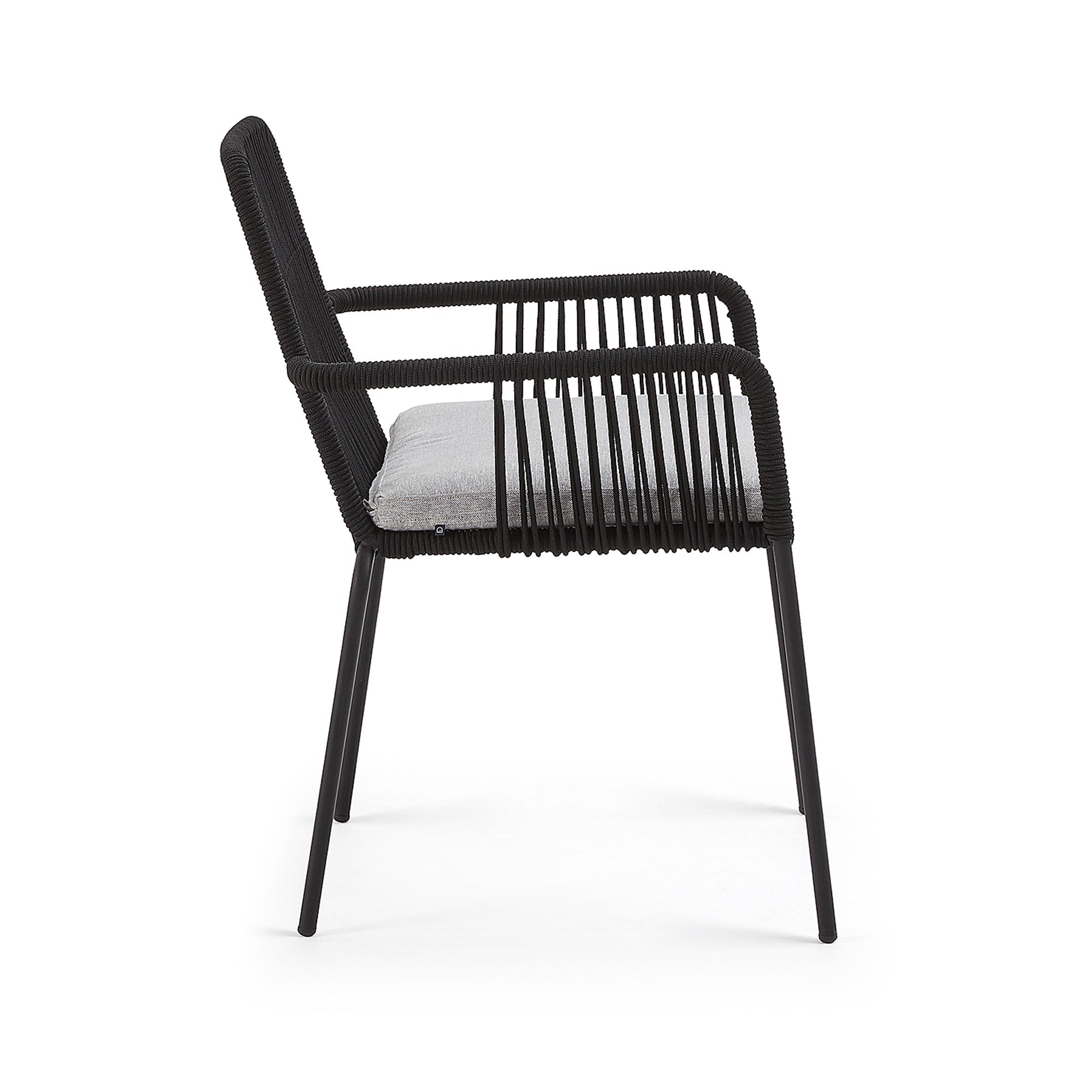 Samanta stackable chair made from black cord and galvanised steel legs. - Product Image
