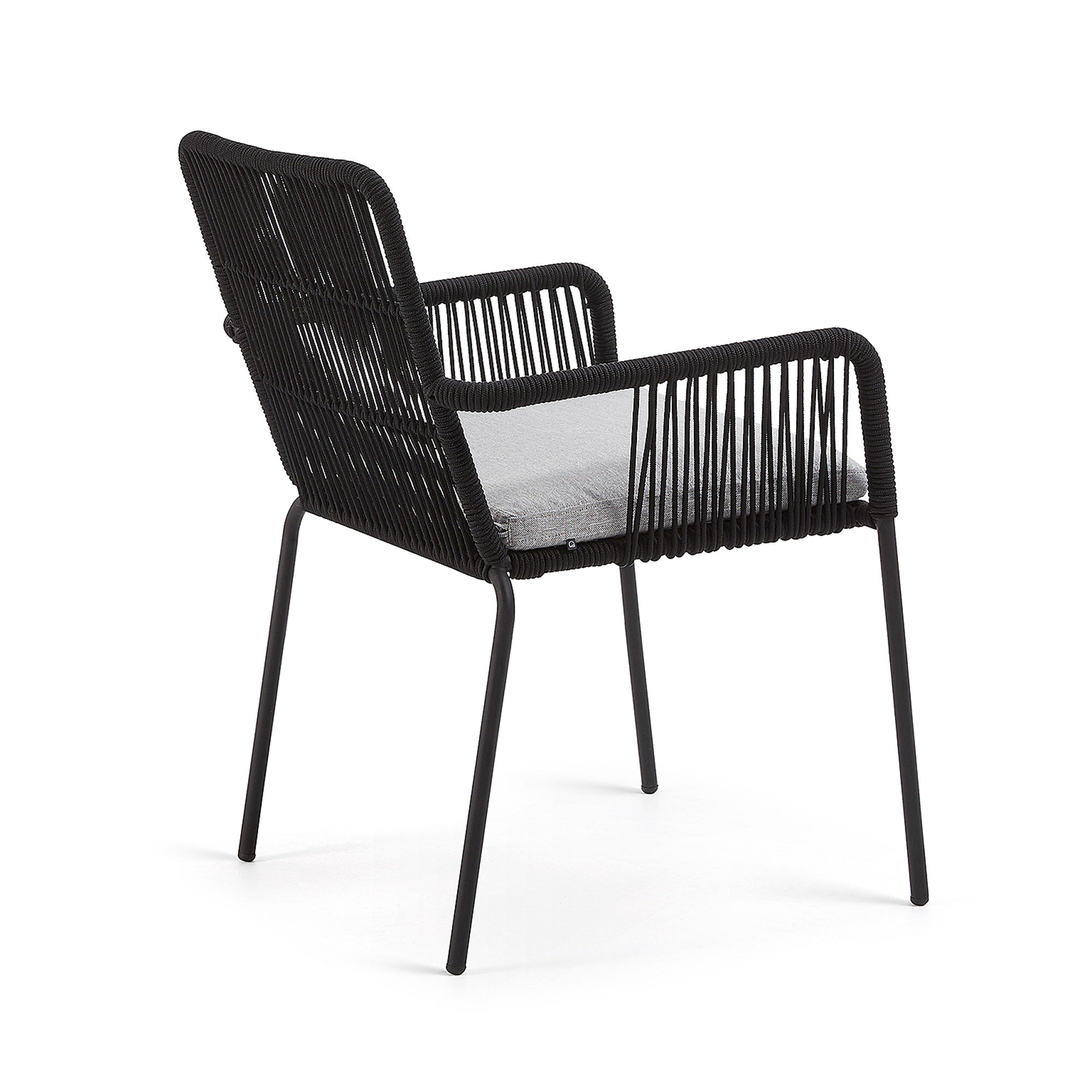 Samanta stackable chair made from black cord and galvanised steel legs. - Product Image