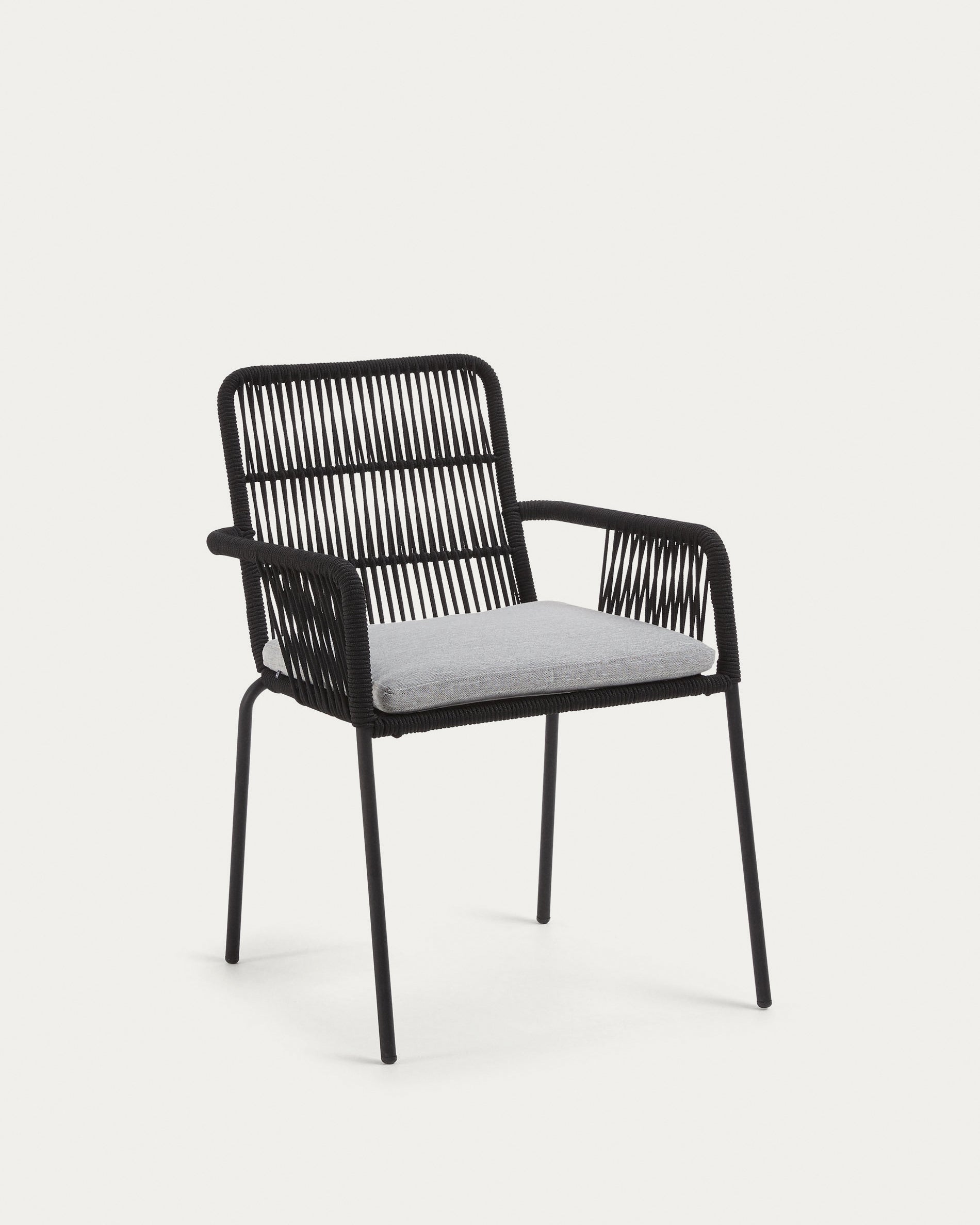 Samanta stackable chair made from black cord and galvanised steel legs. - Product View