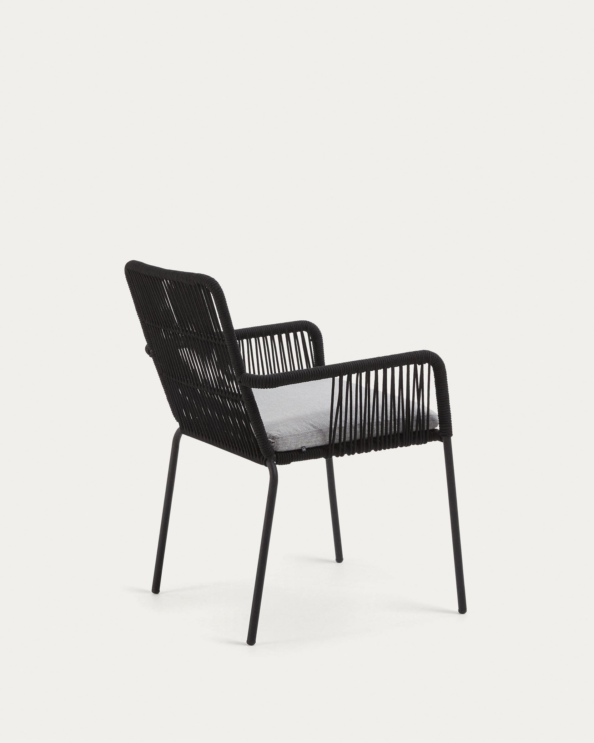 Samanta stackable chair made from black cord and galvanised steel legs. - Product View