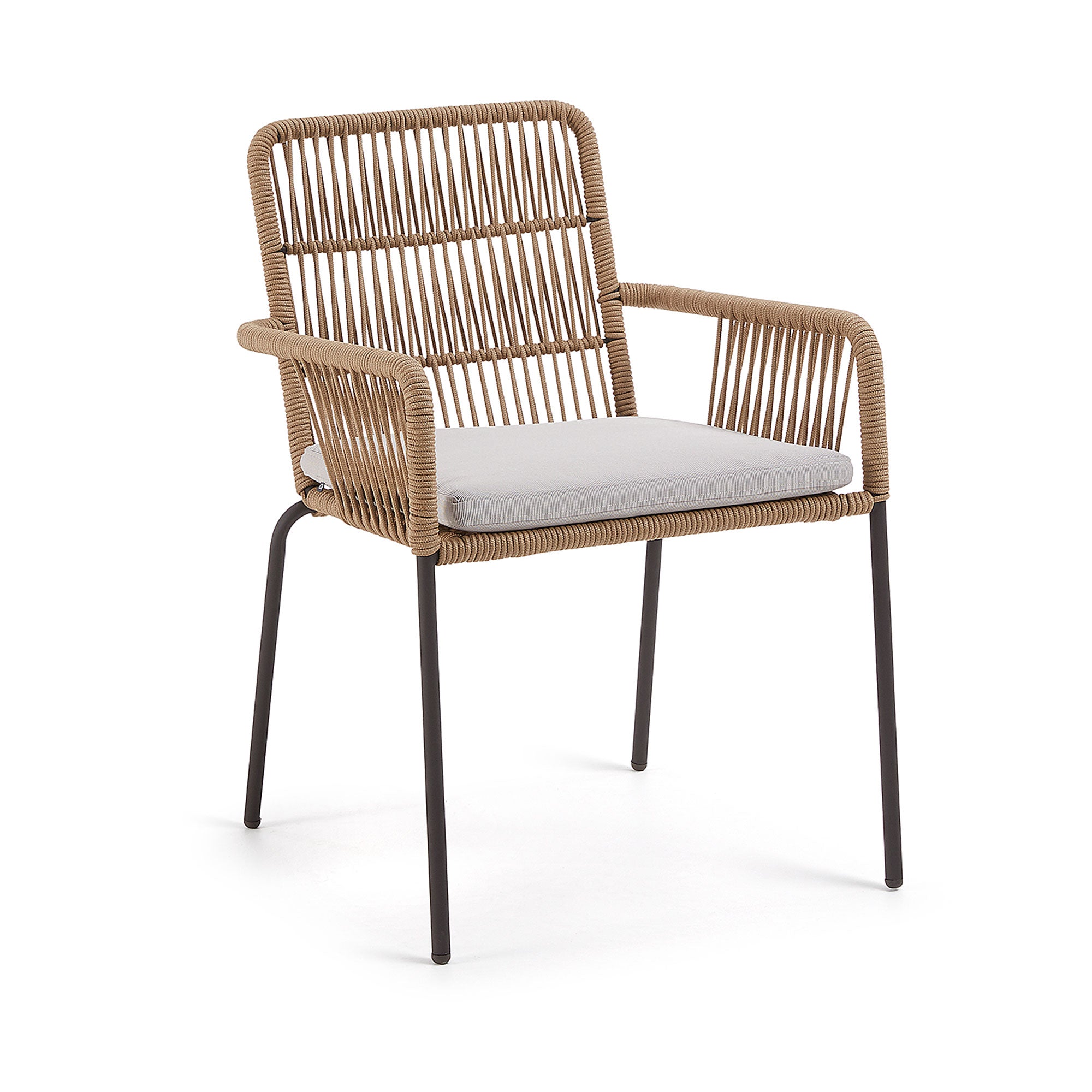Samanta stackable chair made from beige cord and galvanised steel legs. - Product Image