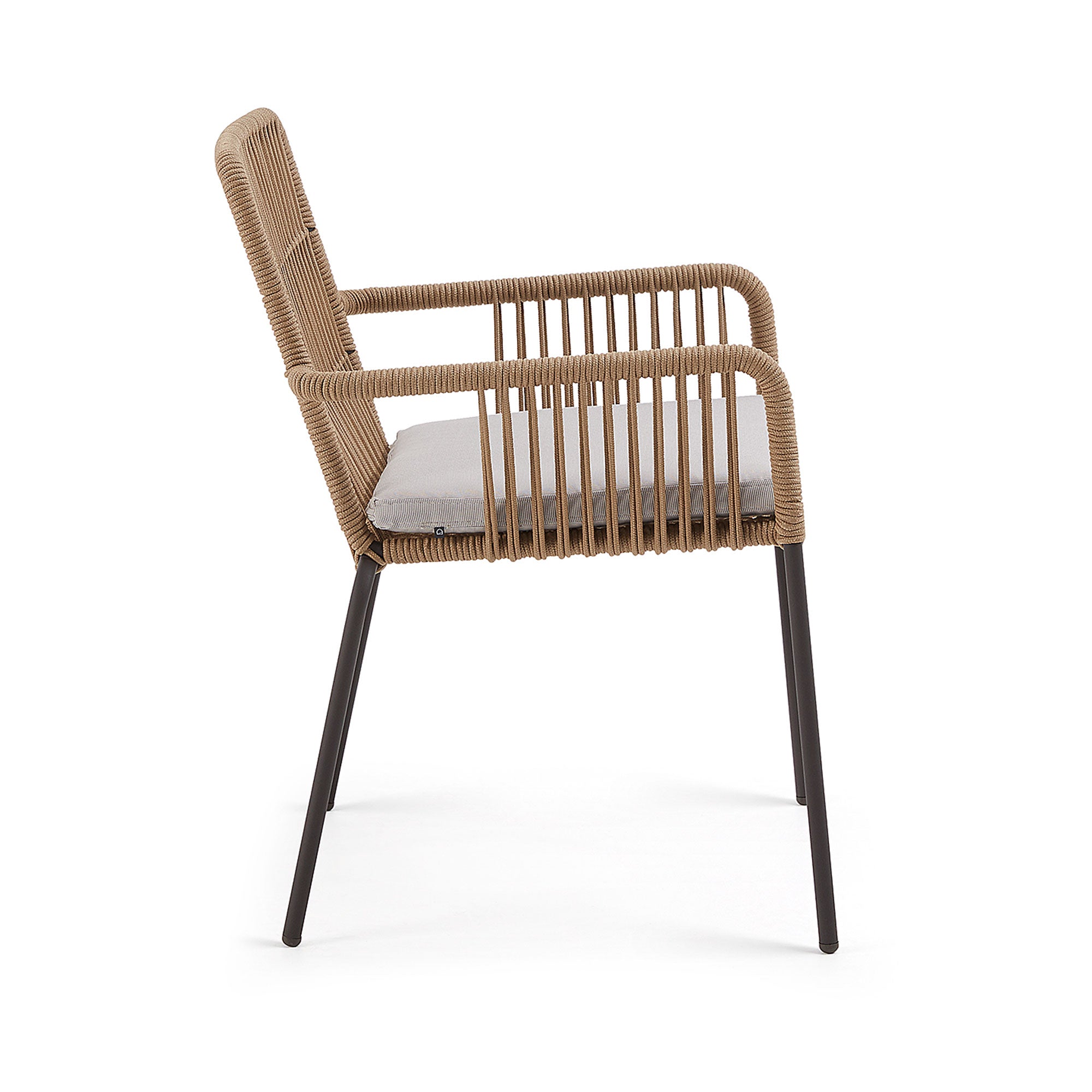 Samanta stackable chair made from beige cord and galvanised steel legs. - Product Image