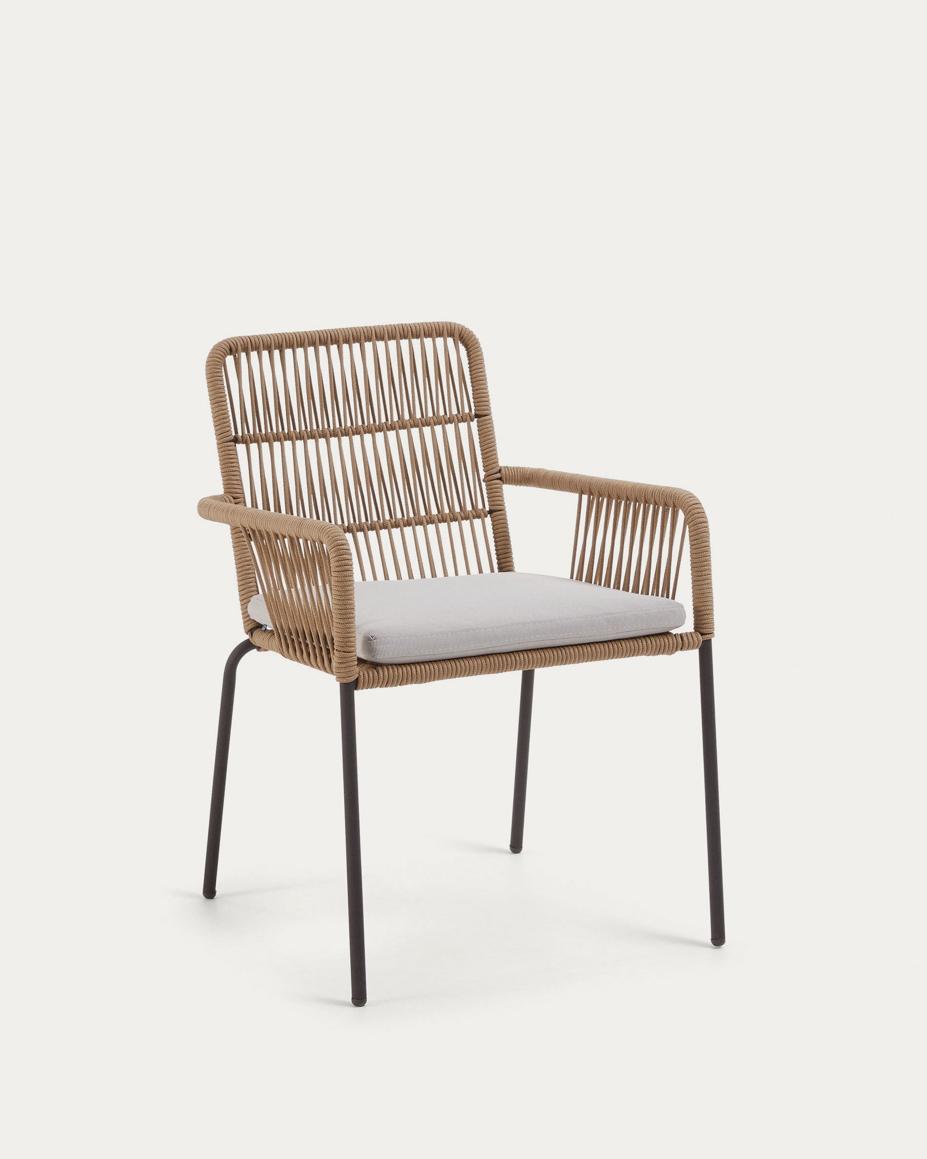 Samanta stackable chair made from beige cord and galvanised steel legs. - Product View