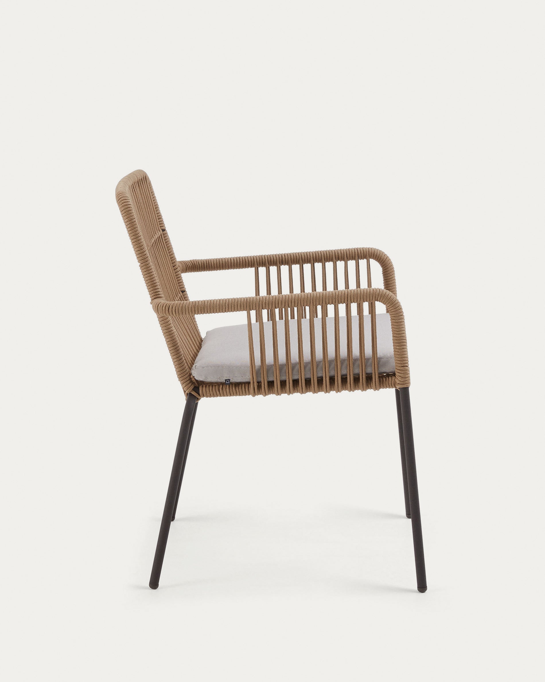 Samanta stackable chair made from beige cord and galvanised steel legs. - Product View
