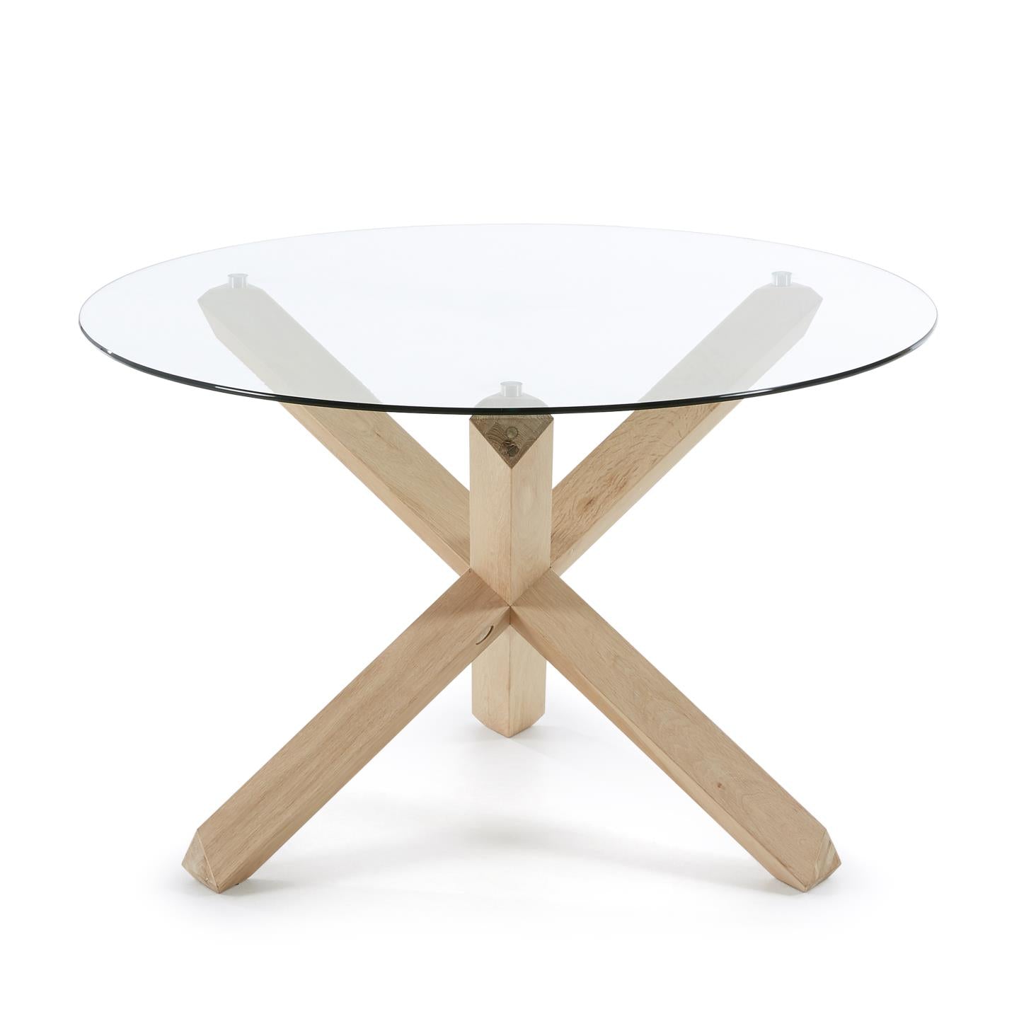 Lotus round glass table with solid oak legs, Ø 120 cm - Product Image
