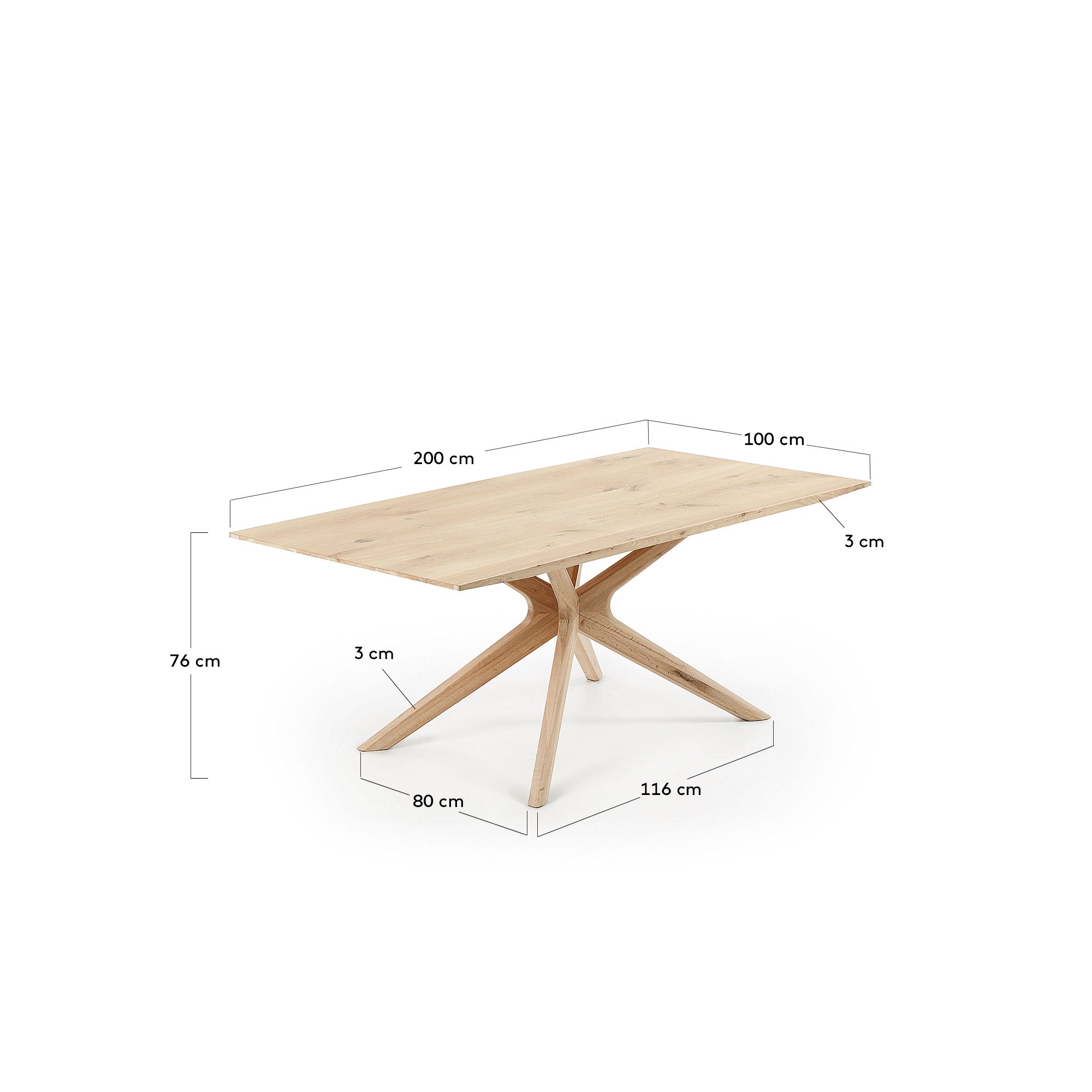 Armande oak veneer table with white wash finish 200 x 100 cm - Measurements