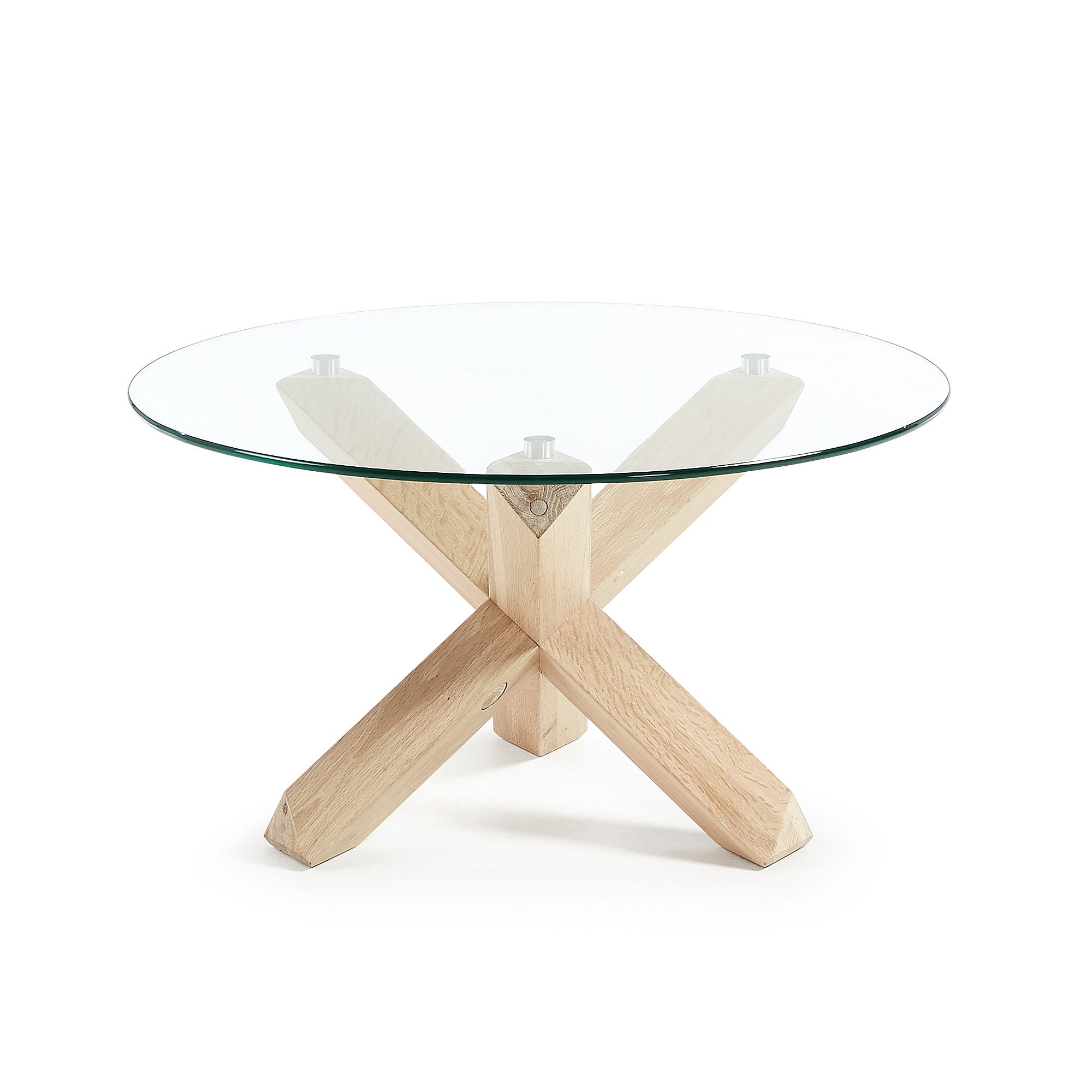 Lotus glass top coffee table with solid oak wood legs, Ø 65 cm - Product Image