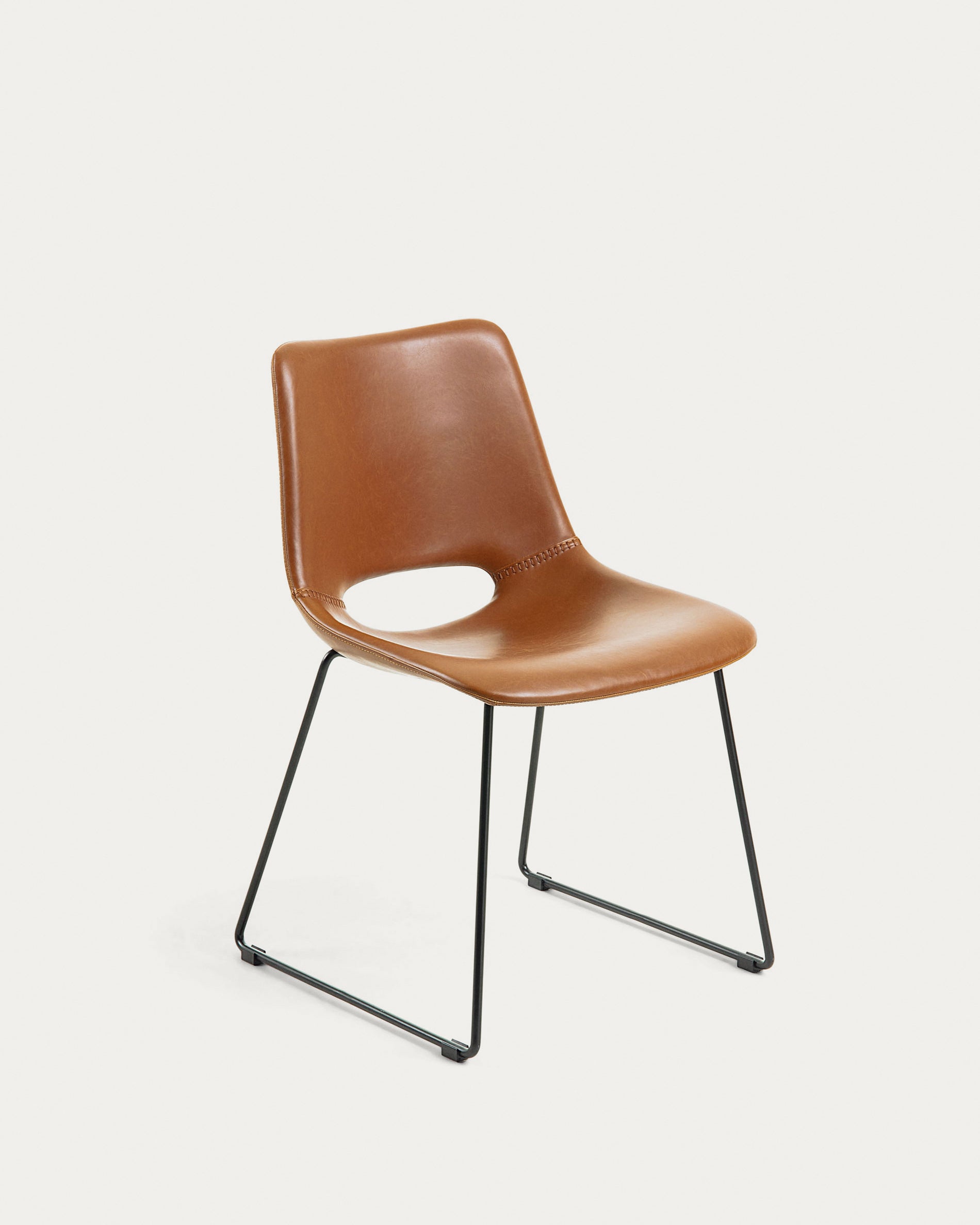 Zahara synthetic leather brown chair with steel legs with black finish - Product View