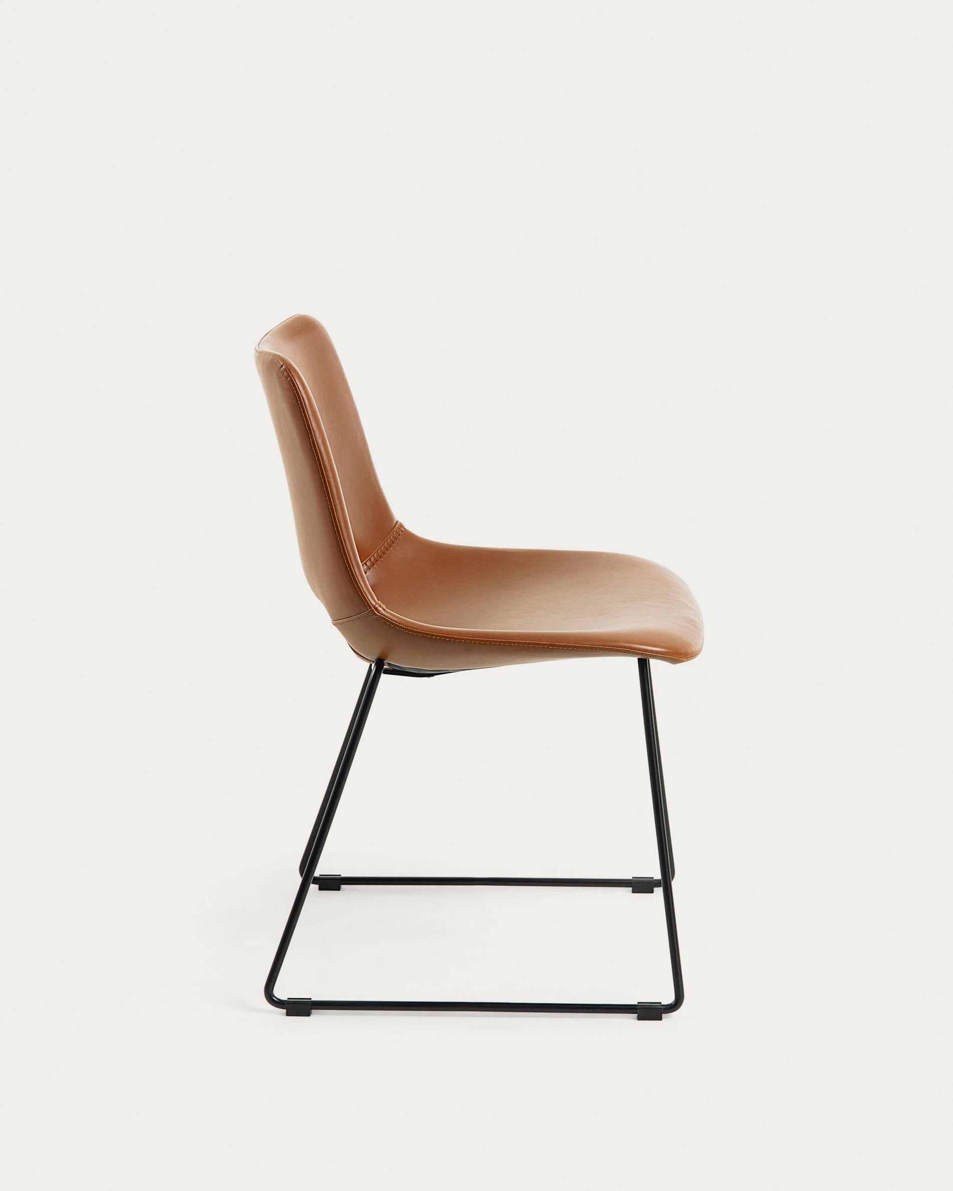 Zahara synthetic leather brown chair with steel legs with black finish - Product View