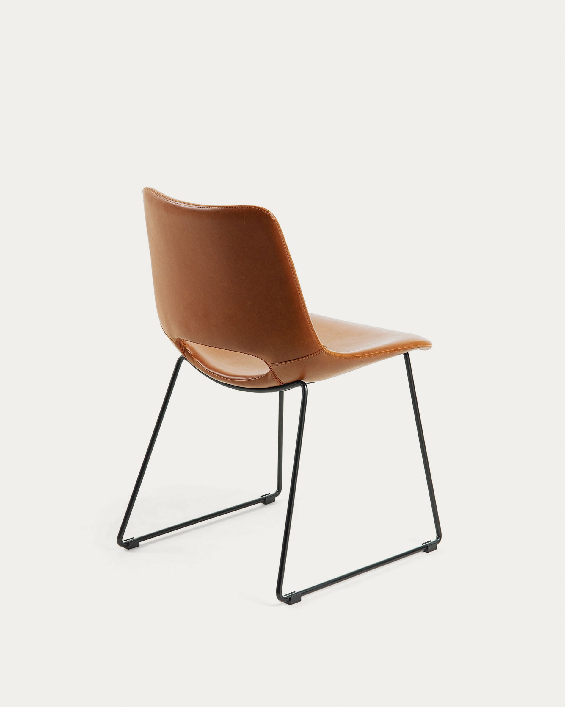 Zahara synthetic leather brown chair with steel legs with black finish - Product View