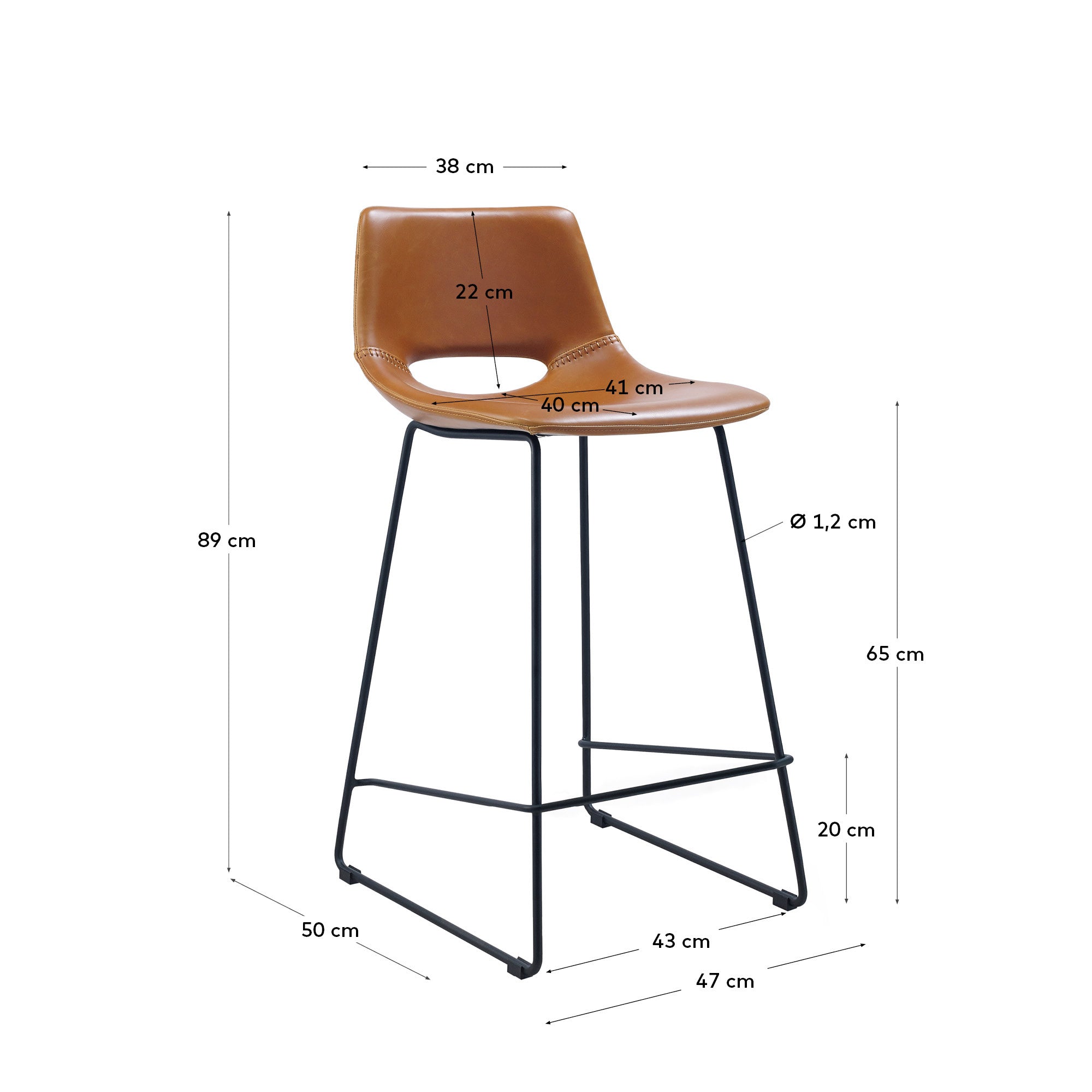Brown synthetic leather Zahara height 65 cm - Measurements