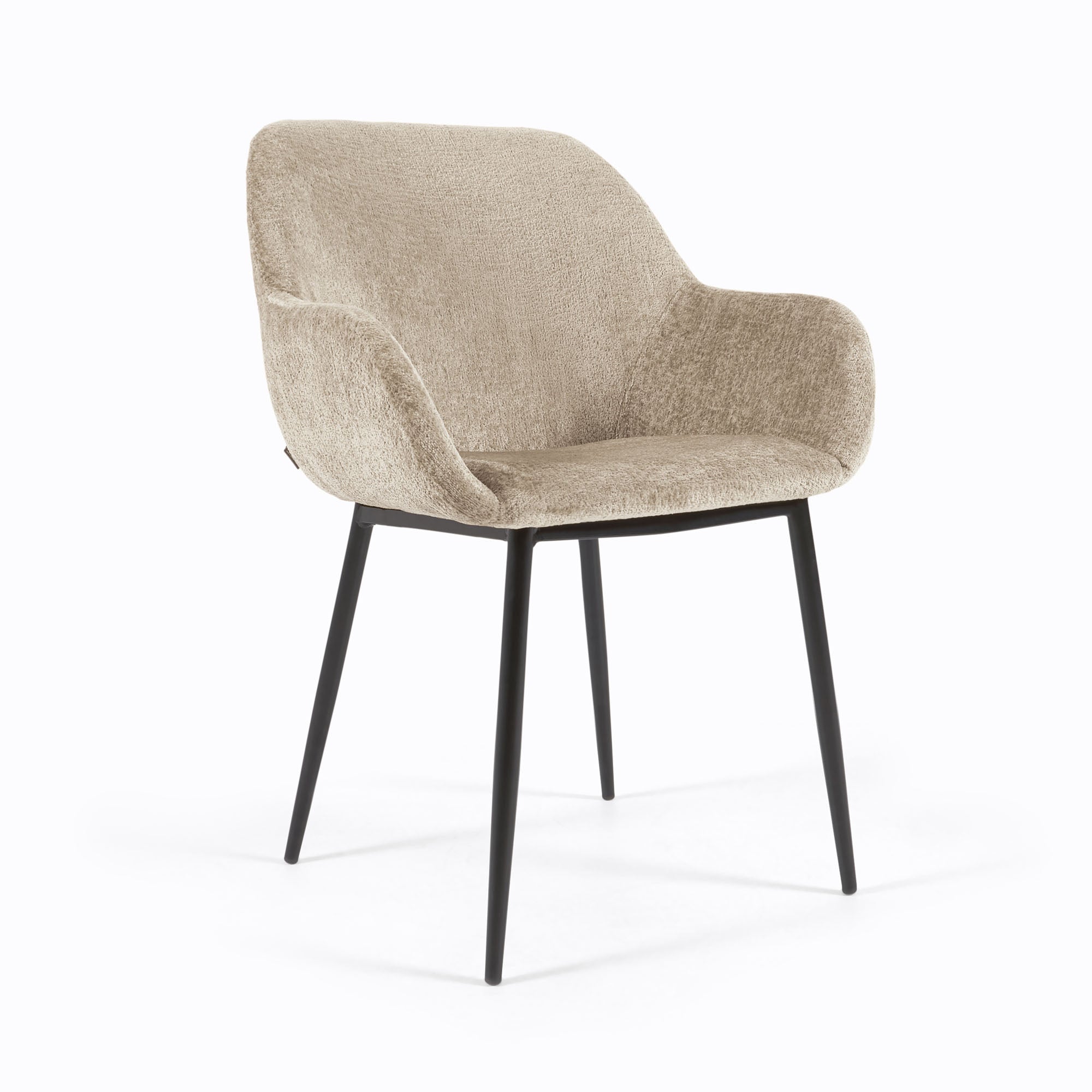 Konna chair in beige chenille with steel legs and painted black finish FR - Product Image