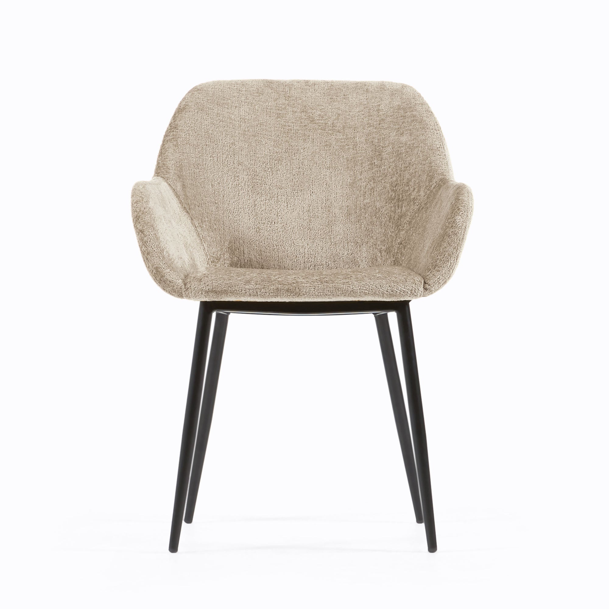 Konna chair in beige chenille with steel legs and painted black finish FR - Product Image