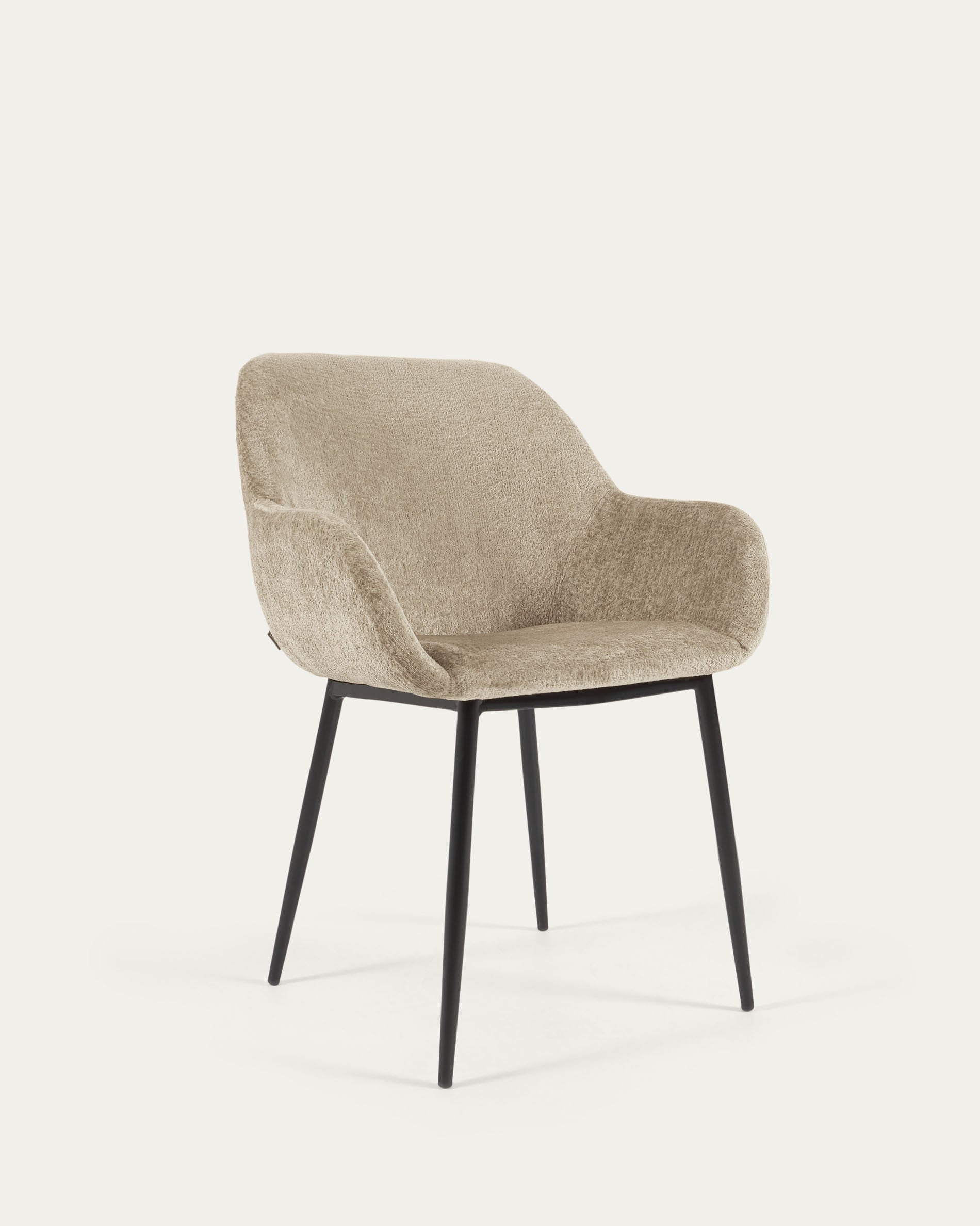 Konna chair in beige chenille with steel legs and painted black finish FR - Product View