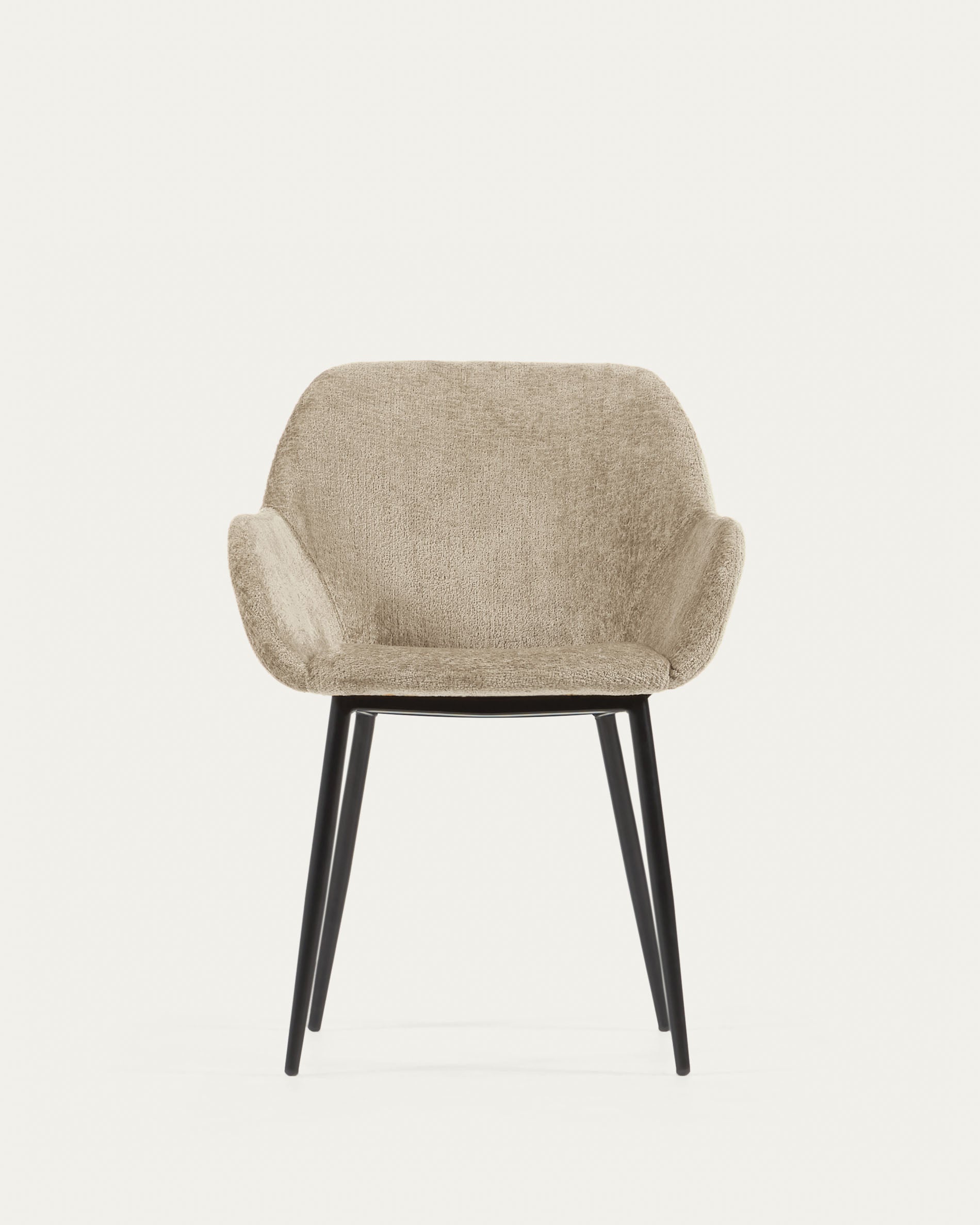 Konna chair in beige chenille with steel legs and painted black finish FR - Product View