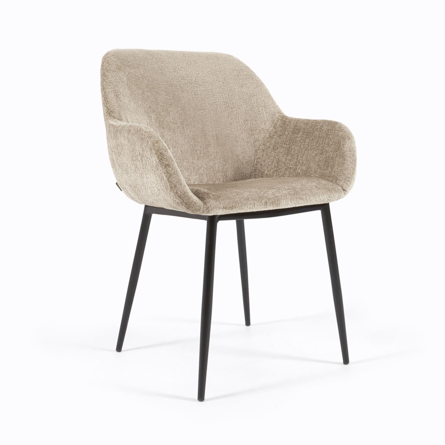 Konna chair in beige chenille with steel legs and painted black finish - Product Image