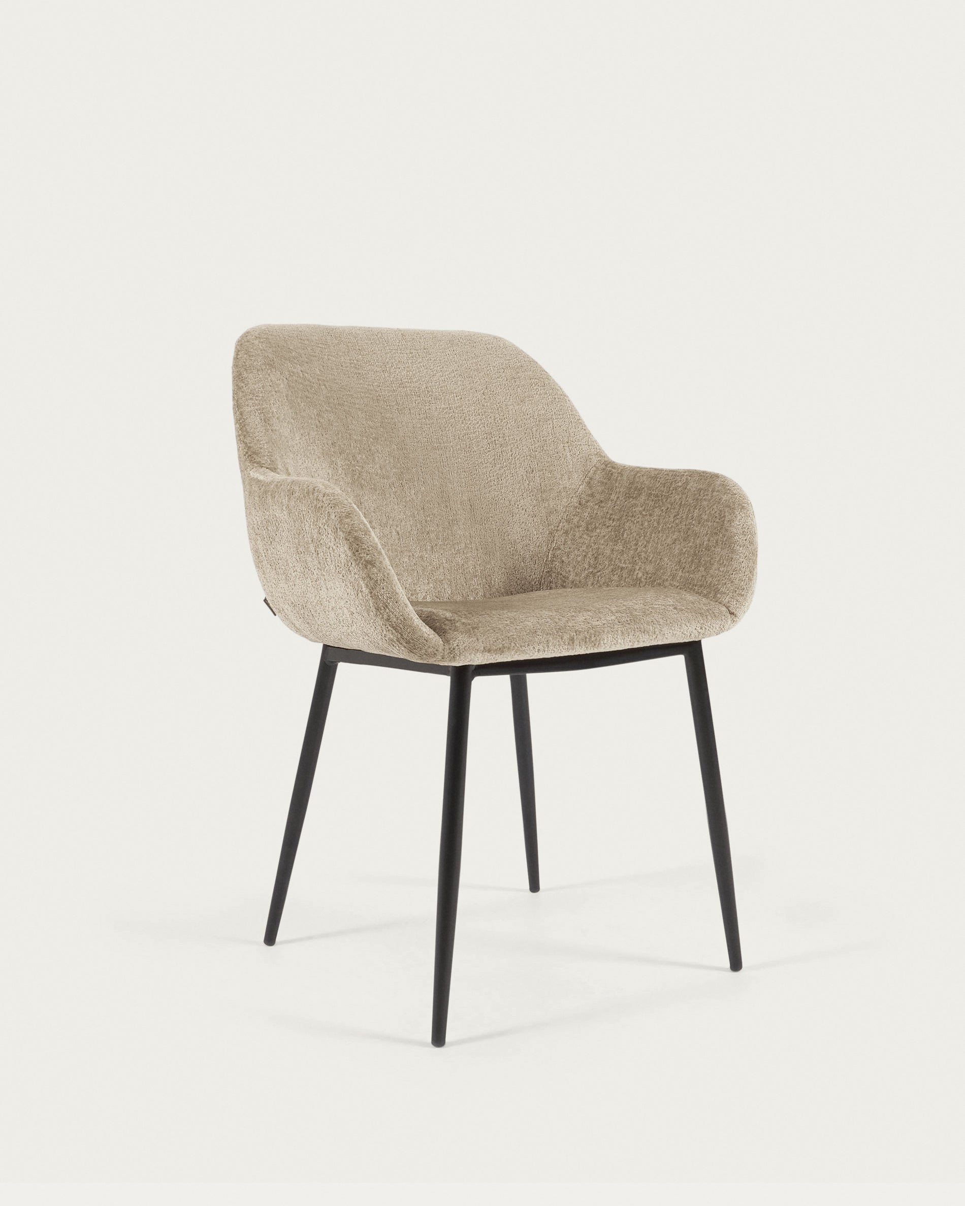 Konna chair in beige chenille with steel legs and painted black finish - Product View