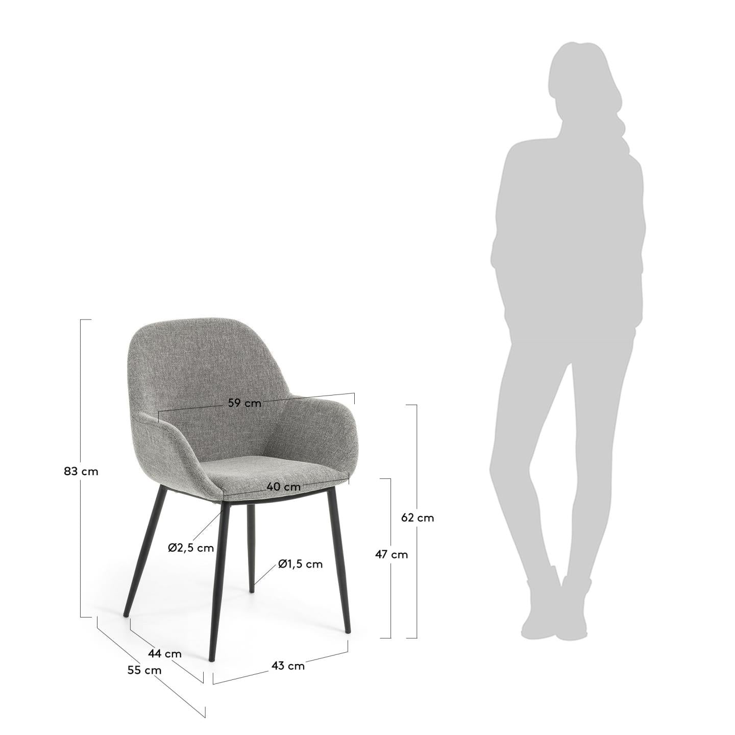 Konna light grey chair - Measurements