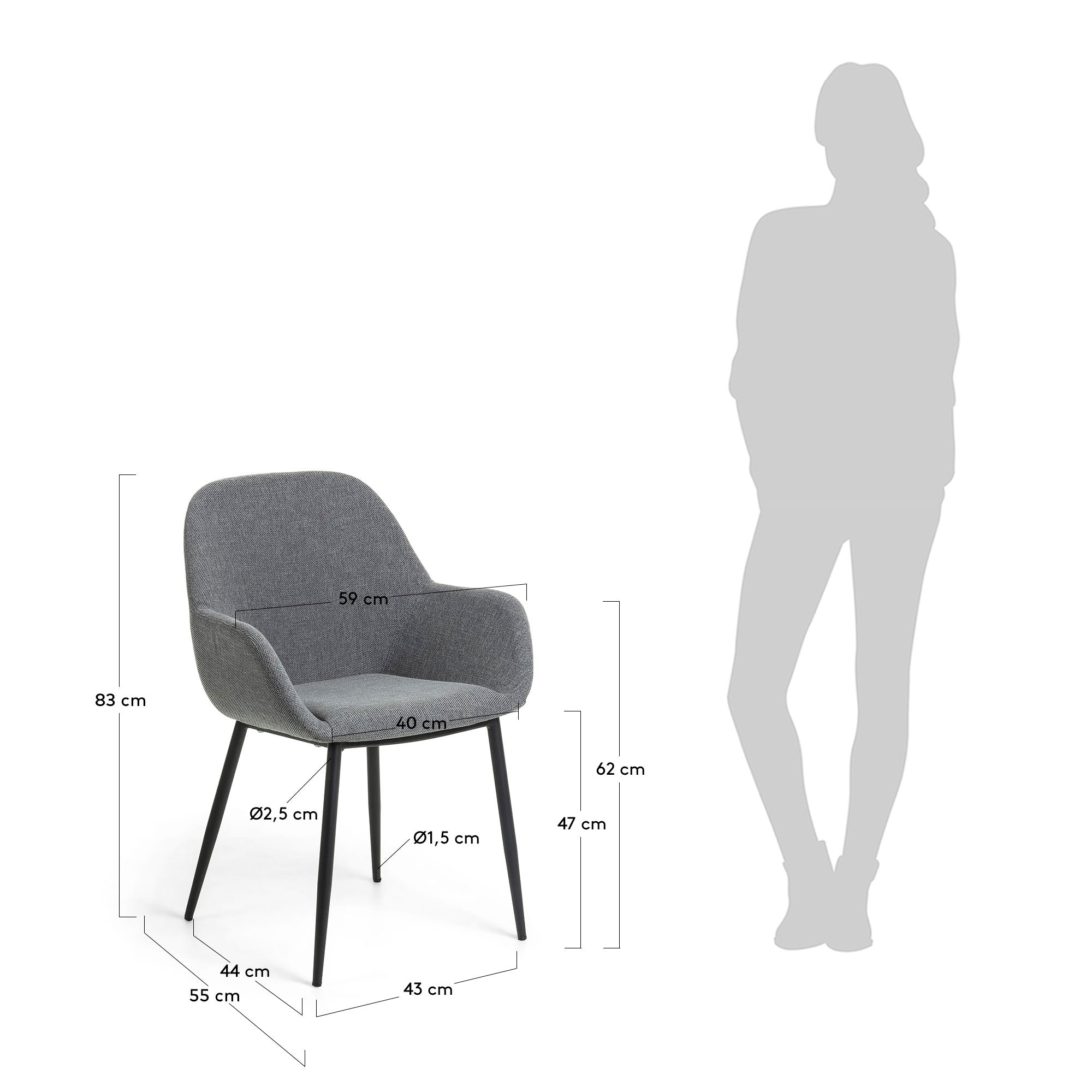 Konna dark grey chair FR - Measurements